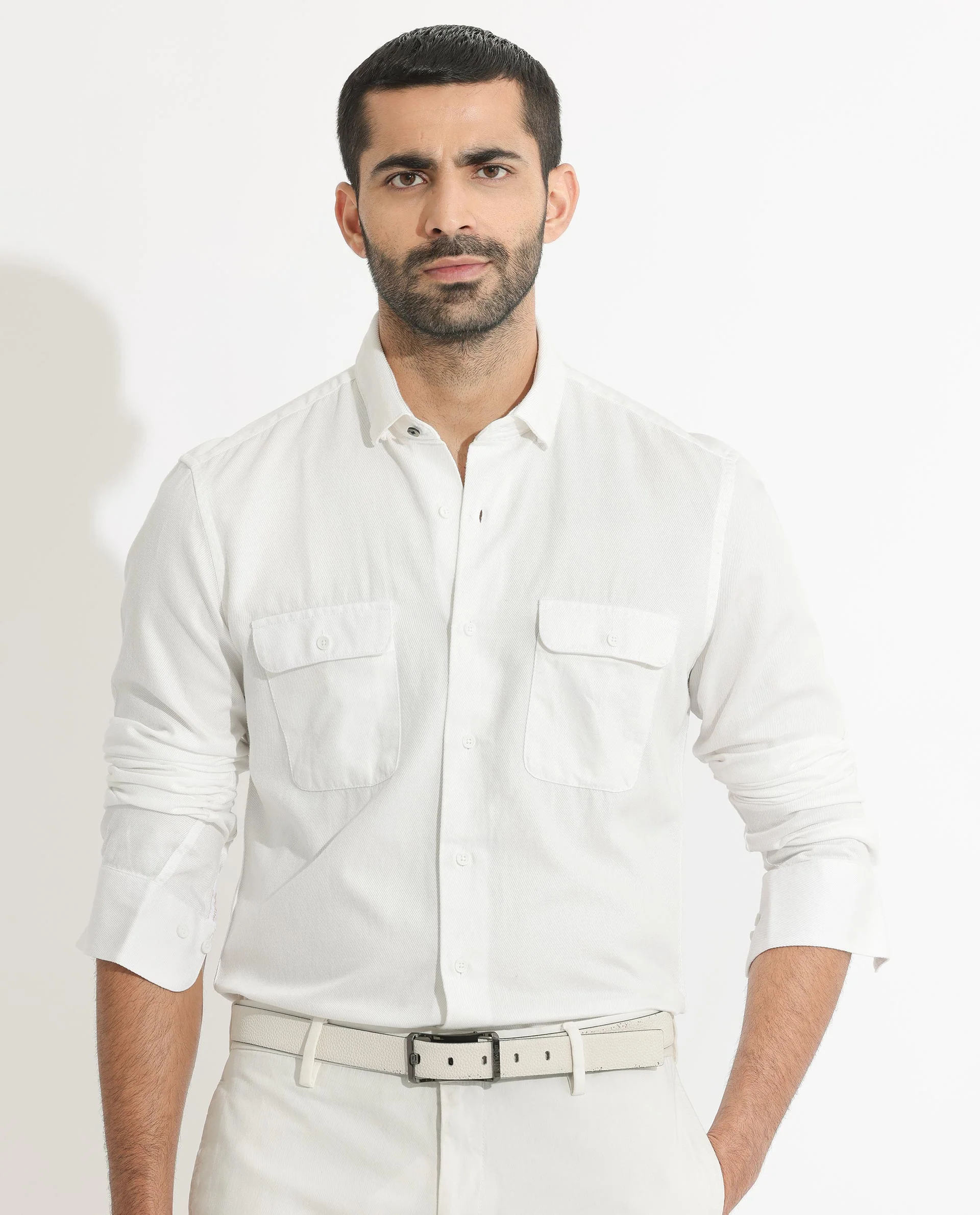 Rare Rabbit Men's Lipton White Cotton Plain Regular Fit Full Sleeve Collared Shirt - Image 6