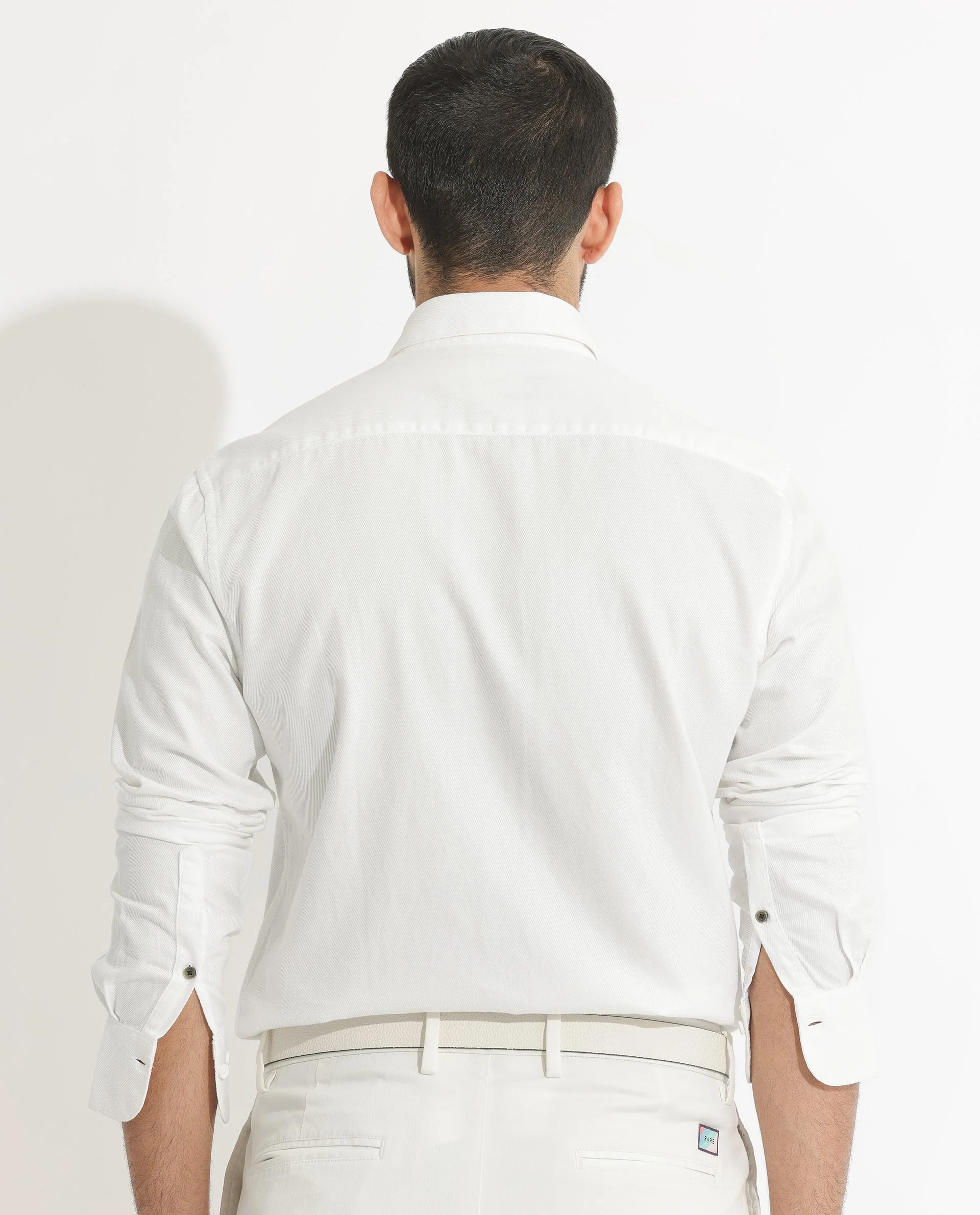 Rare Rabbit Men's Lipton White Cotton Plain Regular Fit Full Sleeve Collared Shirt - Image 8