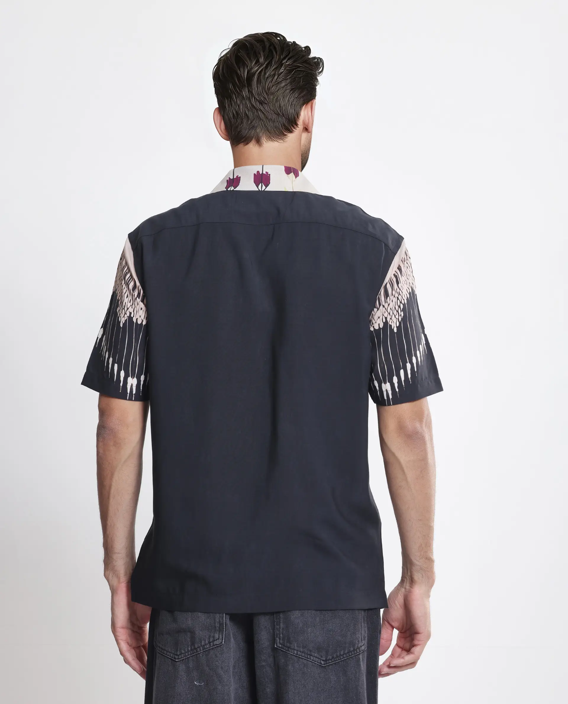 Rare Rabbit Men's Lisat Black Viscose Abstract Print Boxy Fit Half Sleeve Cuban Collar Shirt - Image 5