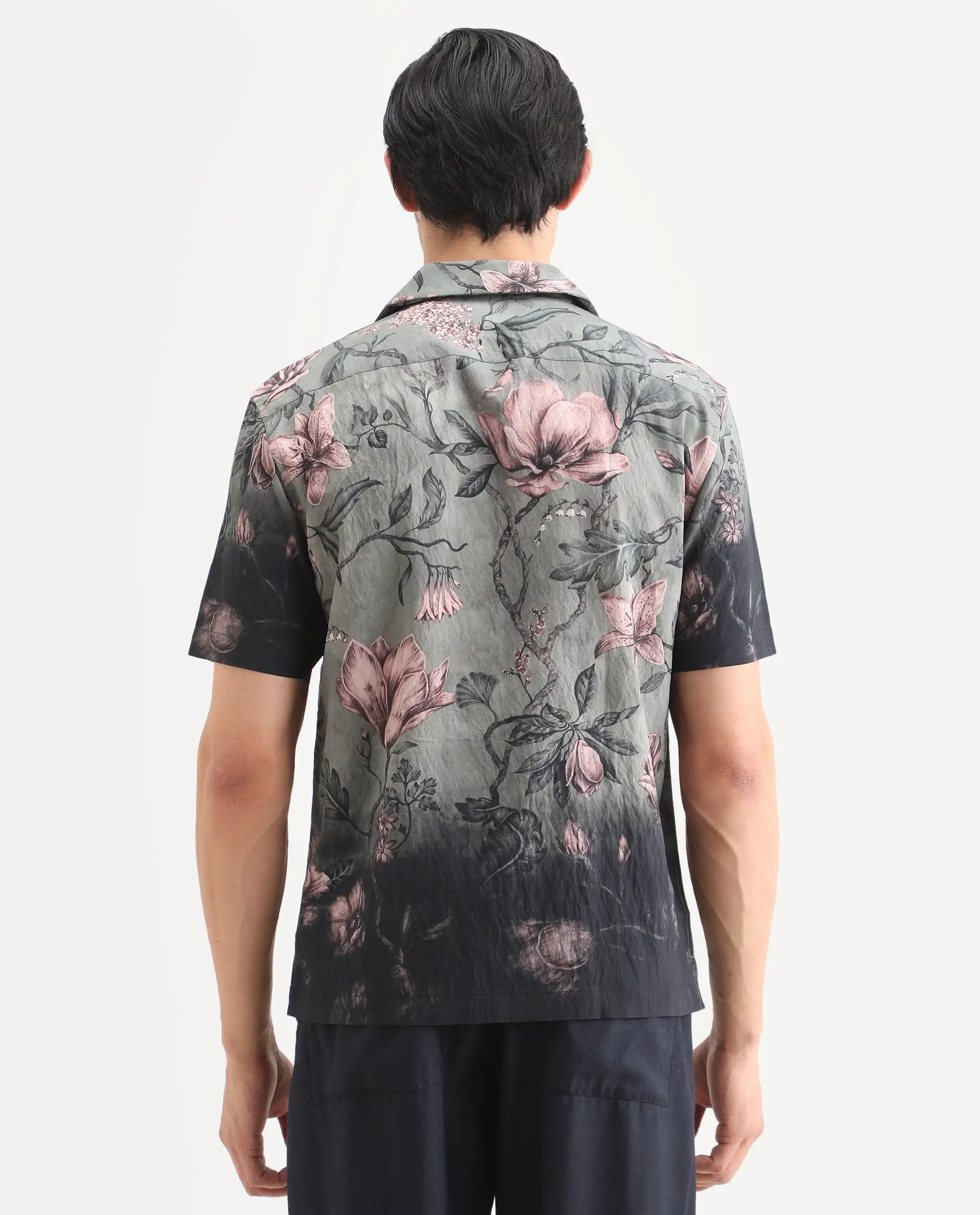 Rare Rabbit Men's Litor Dusky Green Viscose Blend Floral Print Relaxed Fit Half Sleeve Cuban Collar Shirt - Image 7