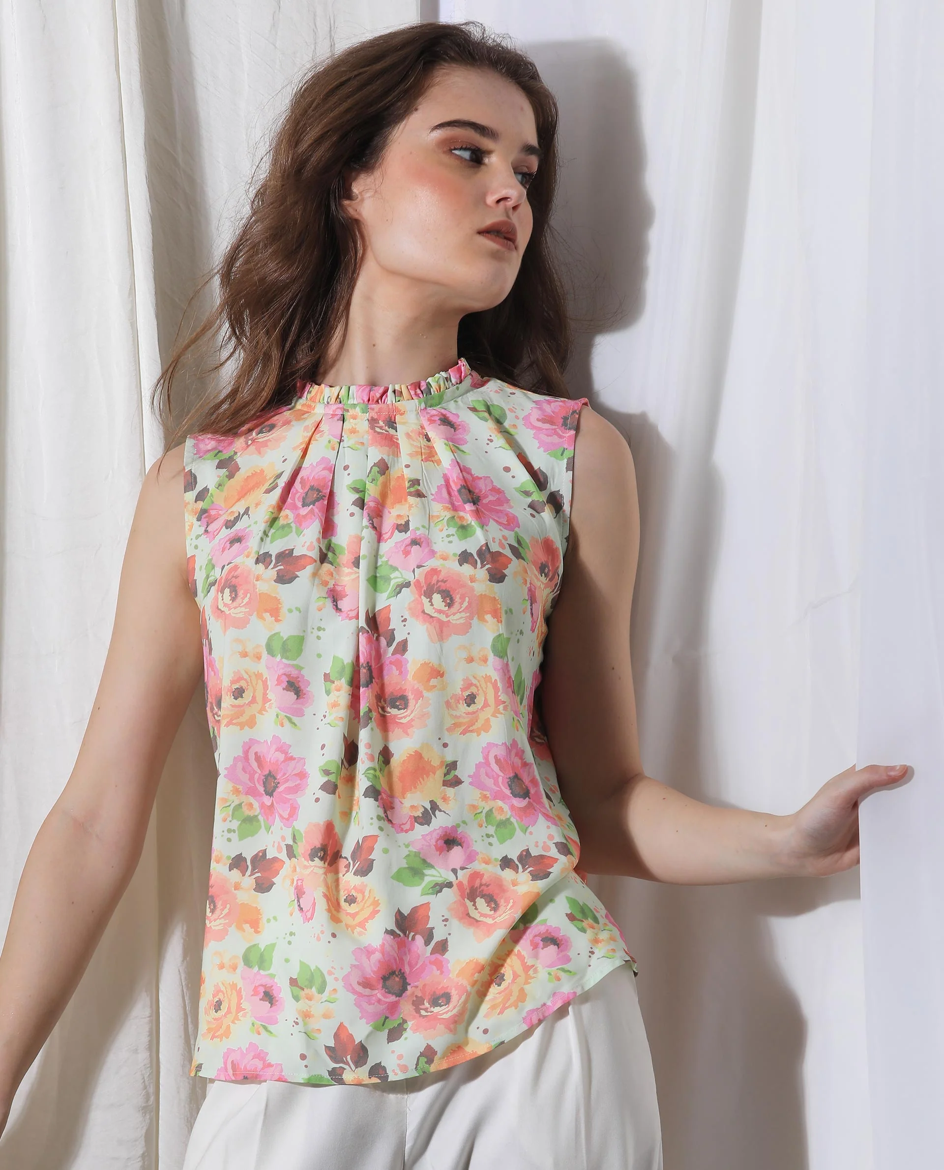 Rareism Women's Litty Multi Viscose Sweetheart Neck Floral Print Sleeveless Knee Length Regular Fit Top - Image 14