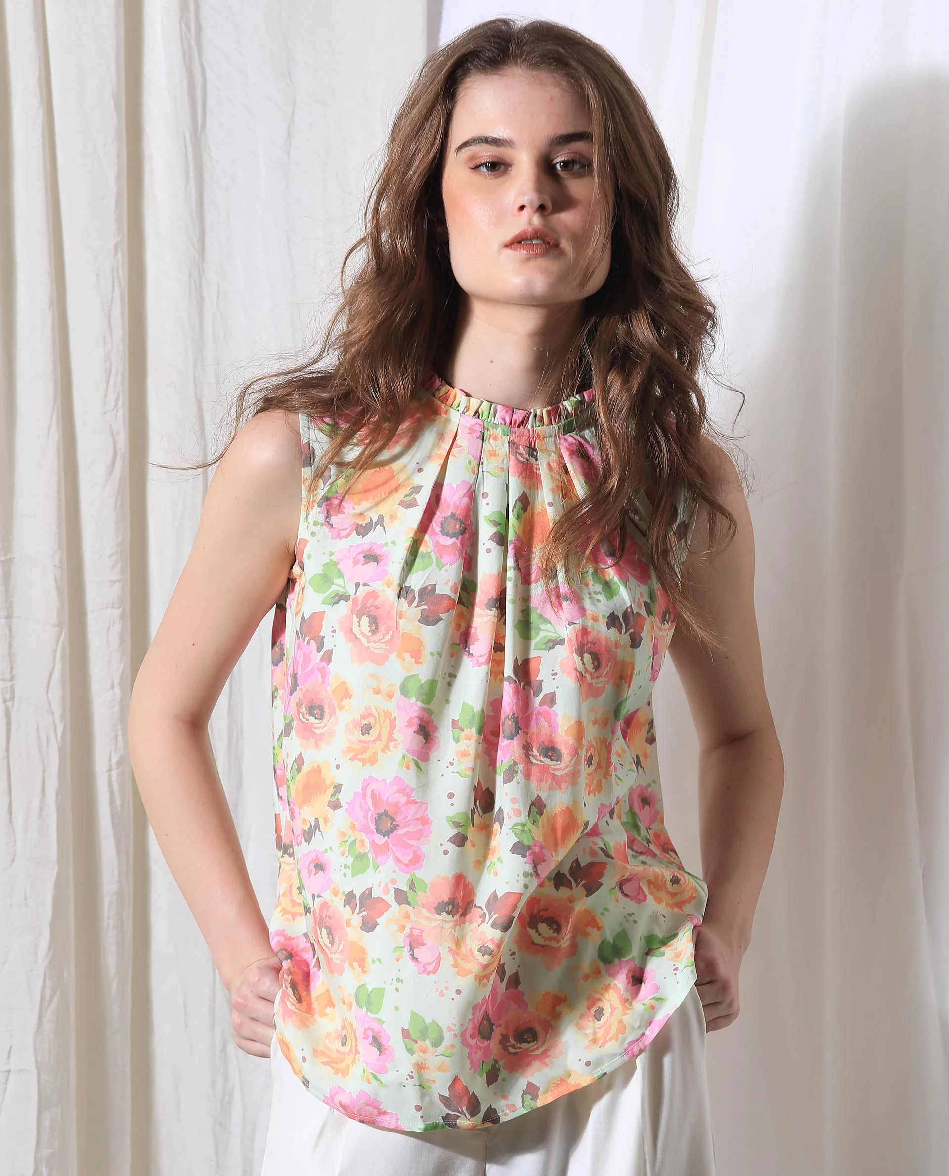 Rareism Women's Litty Multi Viscose Sweetheart Neck Floral Print Sleeveless Knee Length Regular Fit Top - Image 3