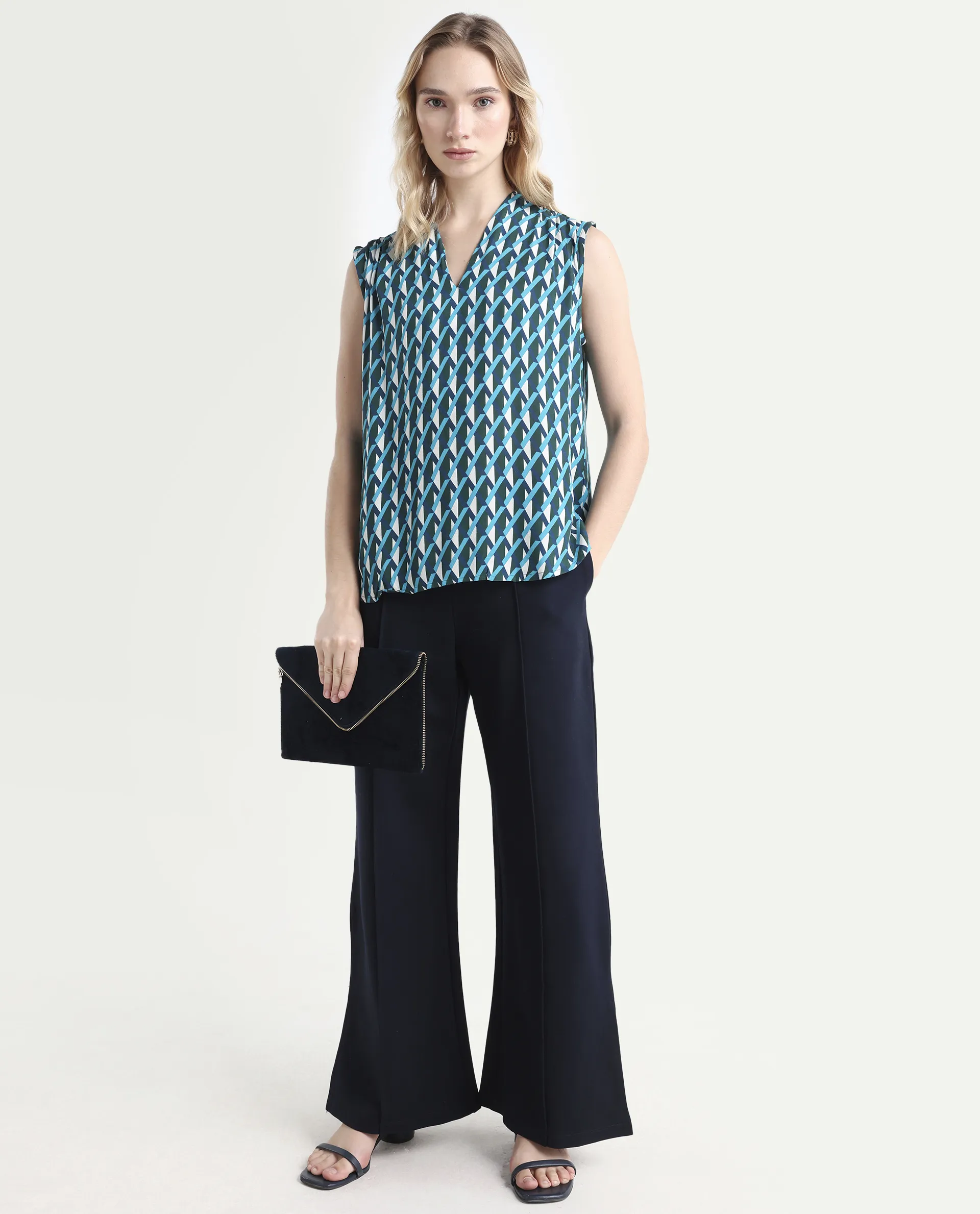 Rareism Women's Livon Multi Viscose Blend V-Neck Geometric Print Sleeveless Regular Fit Top - Image 2