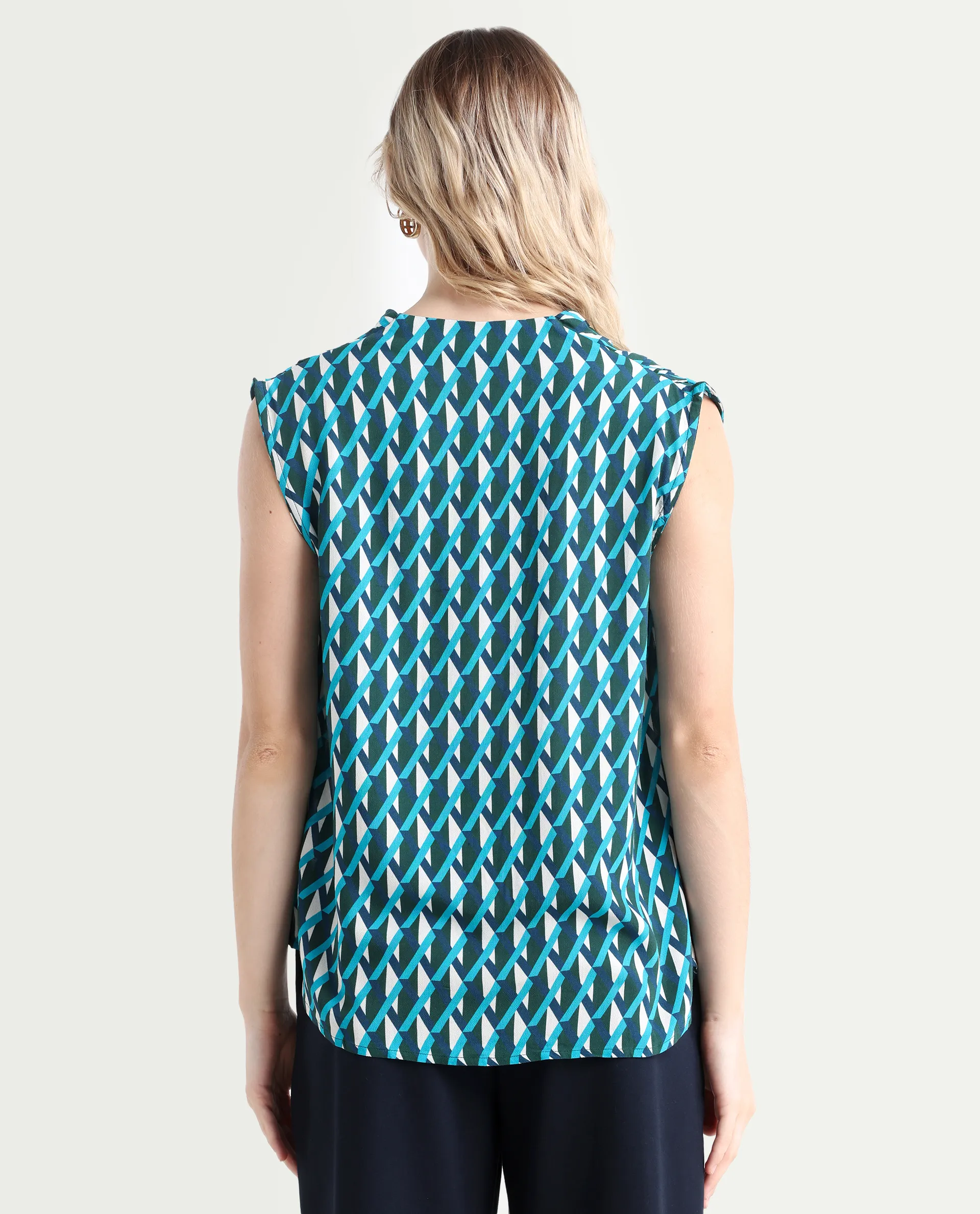 Rareism Women's Livon Multi Viscose Blend V-Neck Geometric Print Sleeveless Regular Fit Top - Image 7