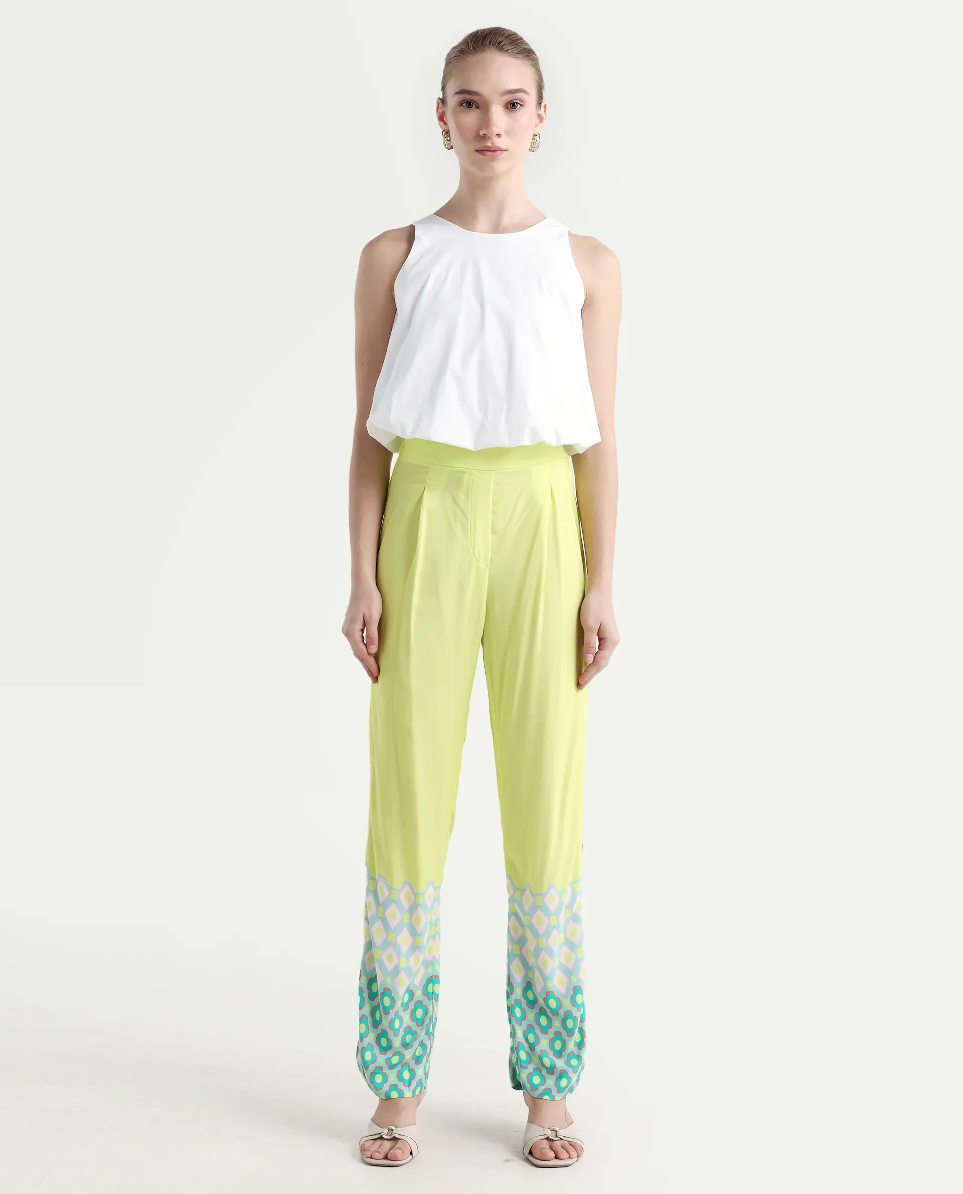 Rareism Women's Livorno Light Multi Viscose Blend Geometric Print Ankle Length Straight Fit Trouser - Image 2