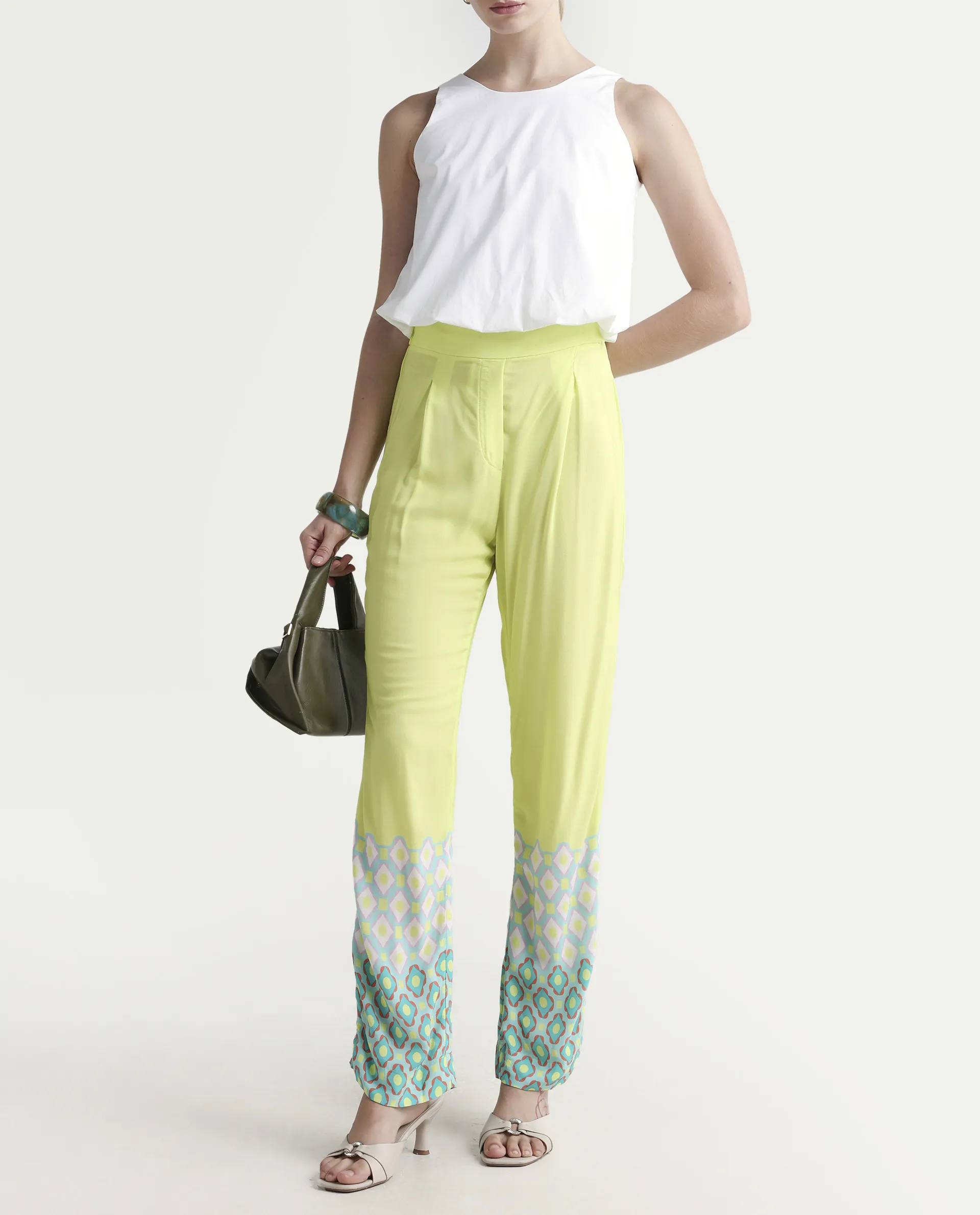 Rareism Women's Livorno Light Multi Viscose Blend Geometric Print Ankle Length Straight Fit Trouser - Image 3