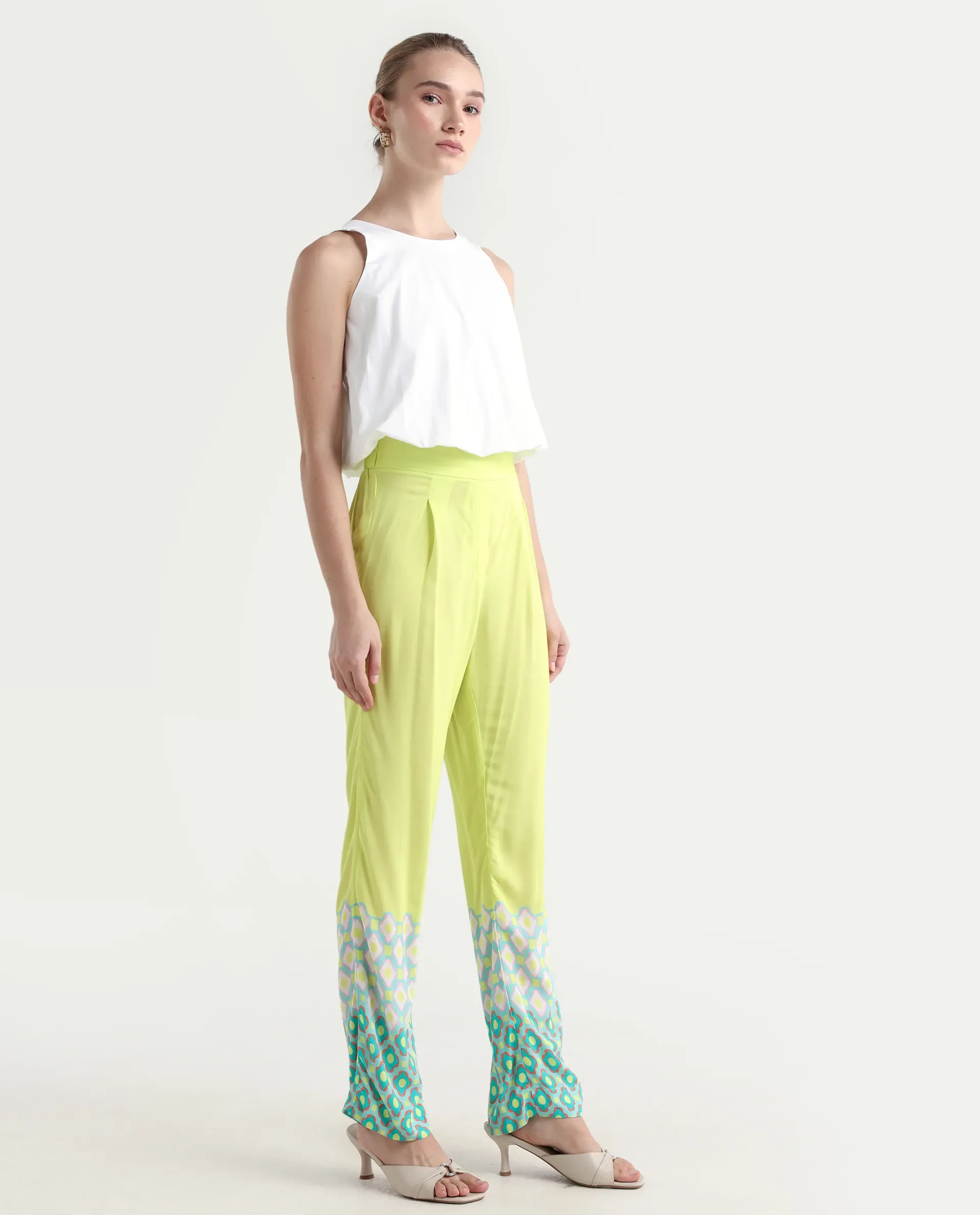 Rareism Women's Livorno Light Multi Viscose Blend Geometric Print Ankle Length Straight Fit Trouser - Image 5