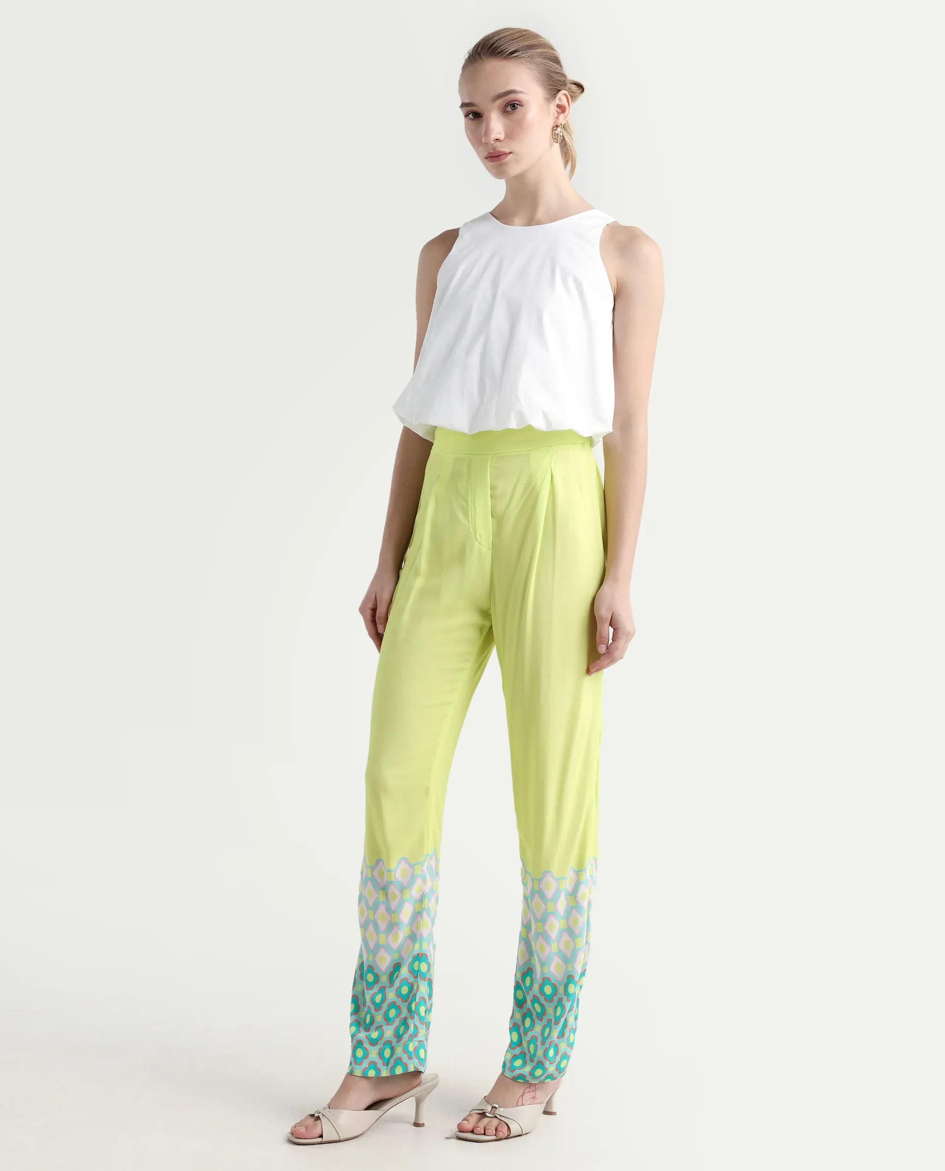 Rareism Women's Livorno Light Multi Viscose Blend Geometric Print Ankle Length Straight Fit Trouser - Image 6