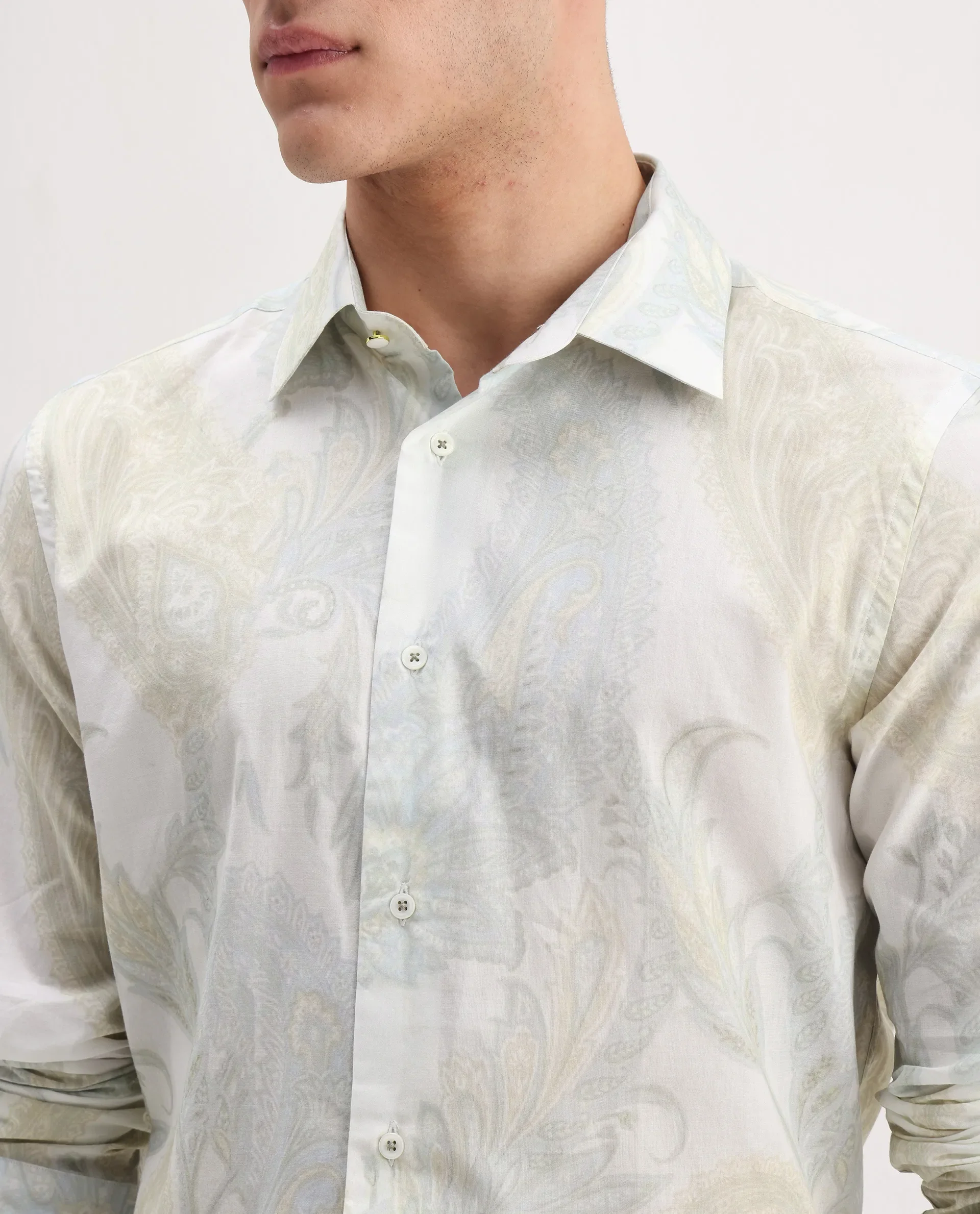 Rare Rabbit Men's Livra Off White Cotton Paisley Print Regular Fit Full Sleeve Collared Shirt - Image 3
