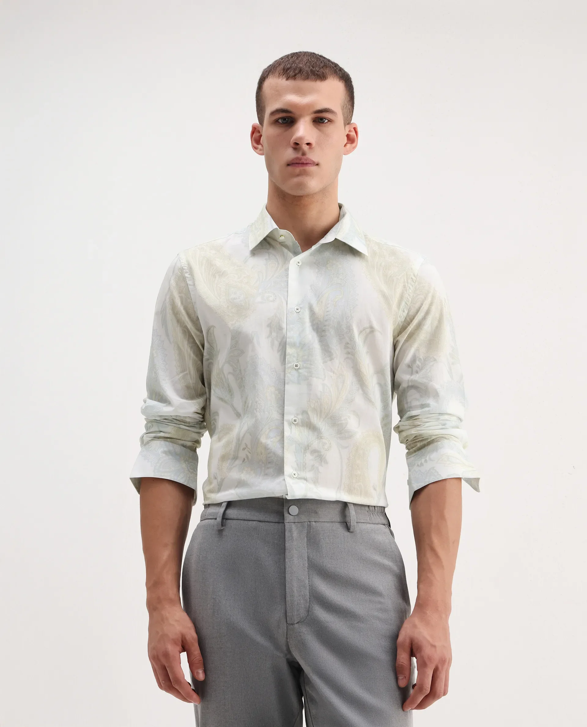 Rare Rabbit Men's Livra Off White Cotton Paisley Print Regular Fit Full Sleeve Collared Shirt - Image 4