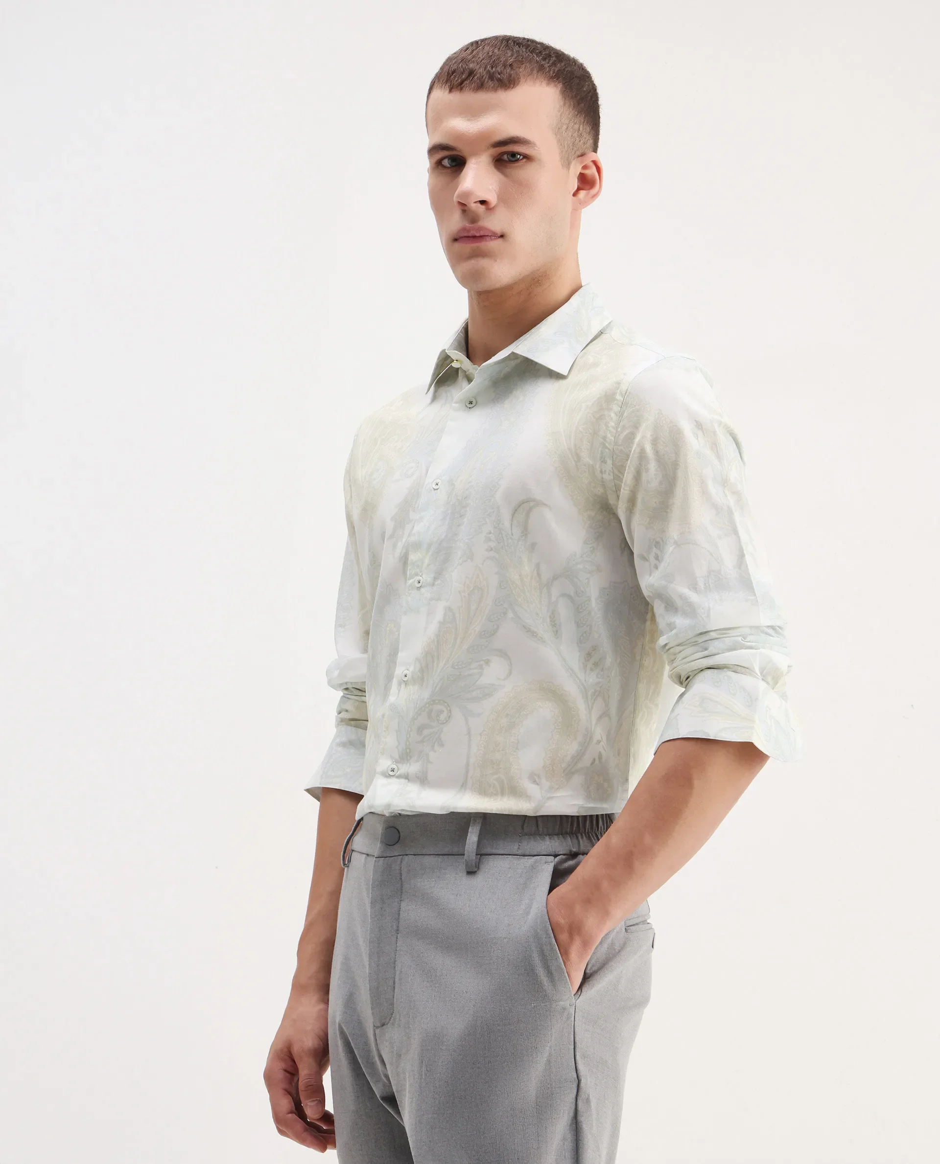 Rare Rabbit Men's Livra Off White Cotton Paisley Print Regular Fit Full Sleeve Collared Shirt - Image 5