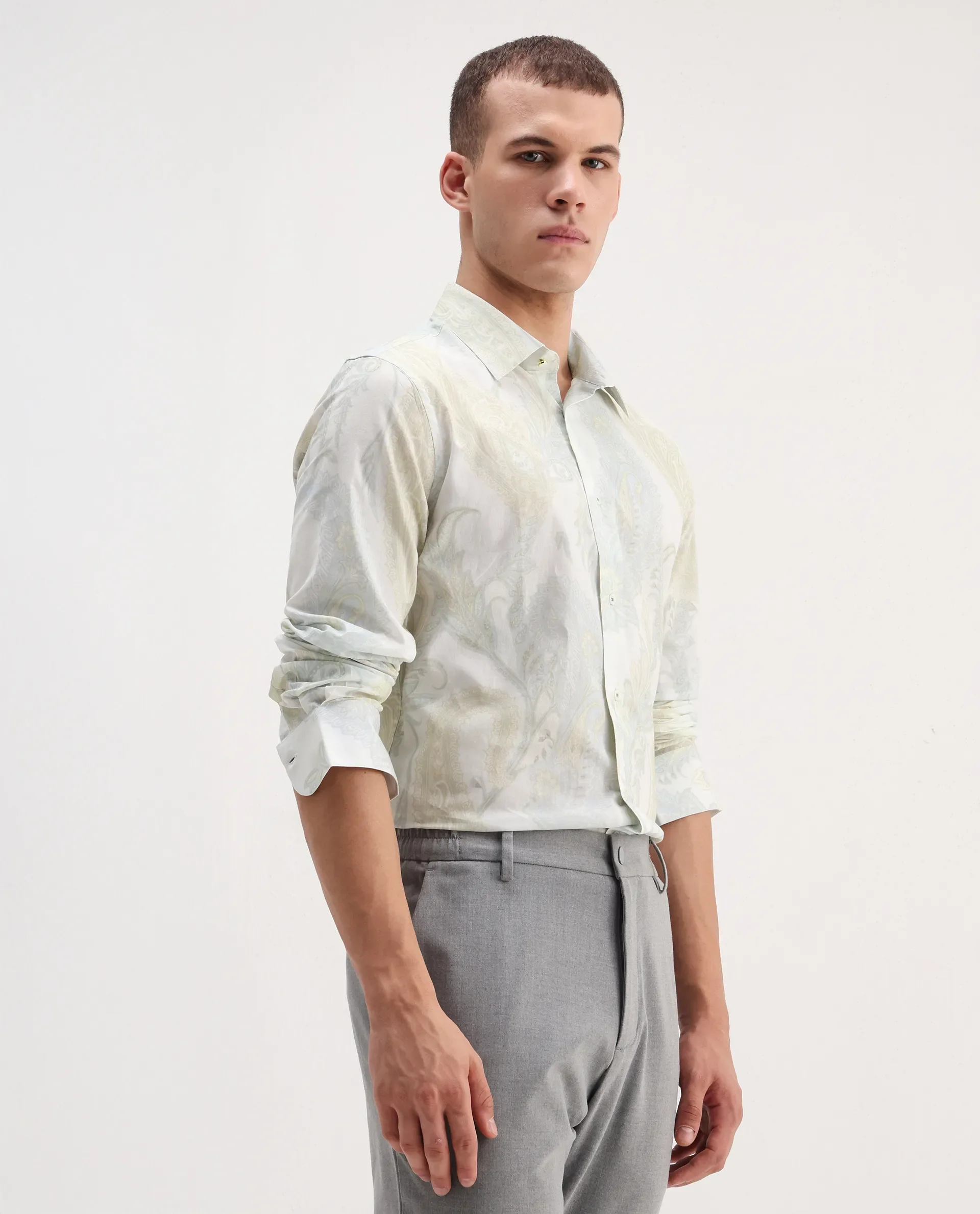 Rare Rabbit Men's Livra Off White Cotton Paisley Print Regular Fit Full Sleeve Collared Shirt - Image 6