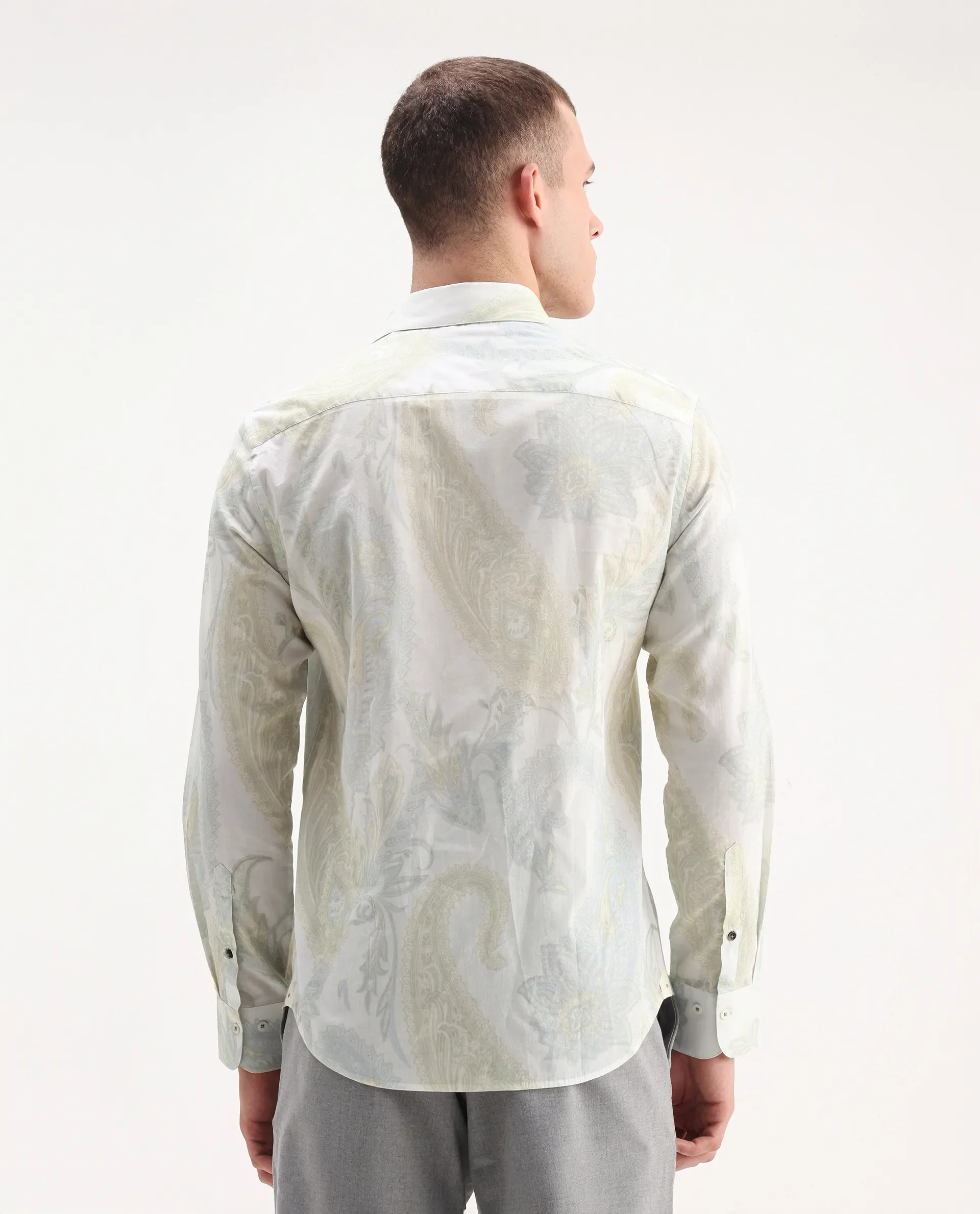 Rare Rabbit Men's Livra Off White Cotton Paisley Print Regular Fit Full Sleeve Collared Shirt - Image 7