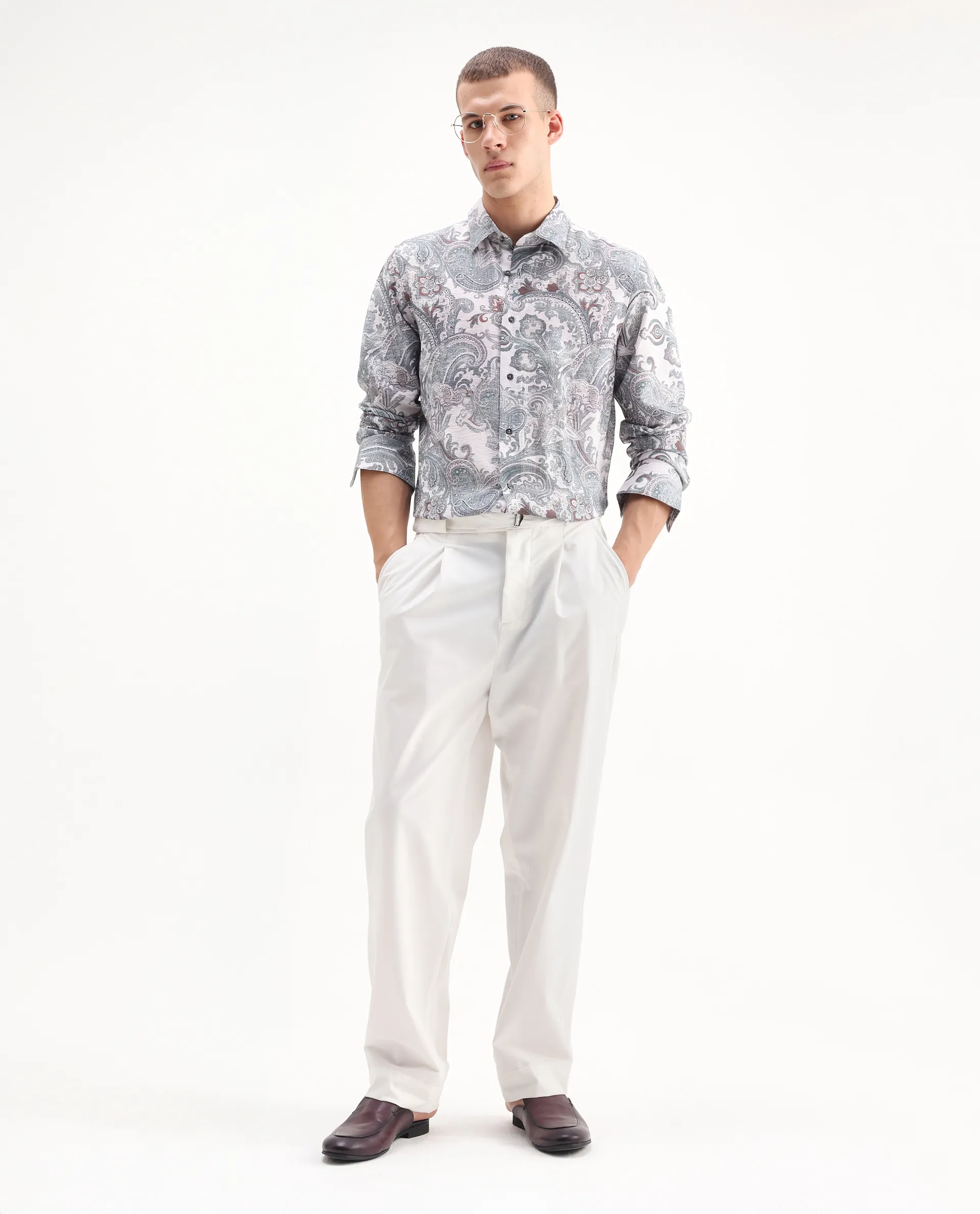 Rare Rabbit Men's Livro Off White Viscose Blend Paisley Print Regular Fit Full Sleeve Collared Shirt - Image 2