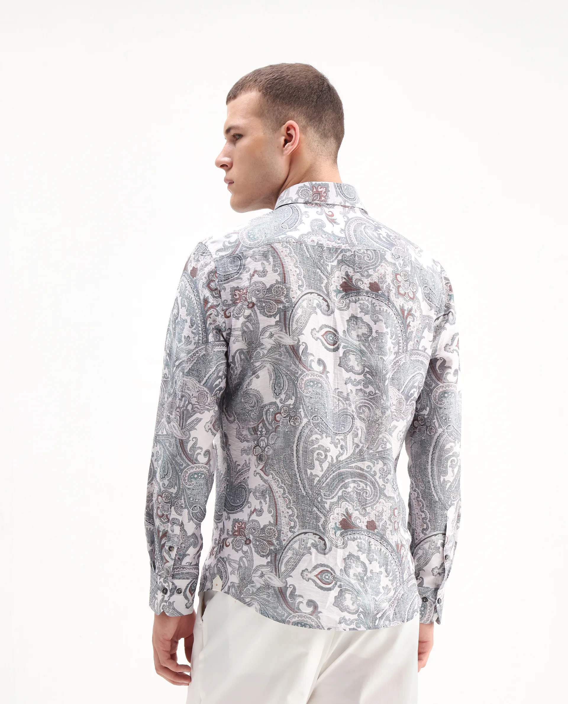 Rare Rabbit Men's Livro Off White Viscose Blend Paisley Print Regular Fit Full Sleeve Collared Shirt - Image 6