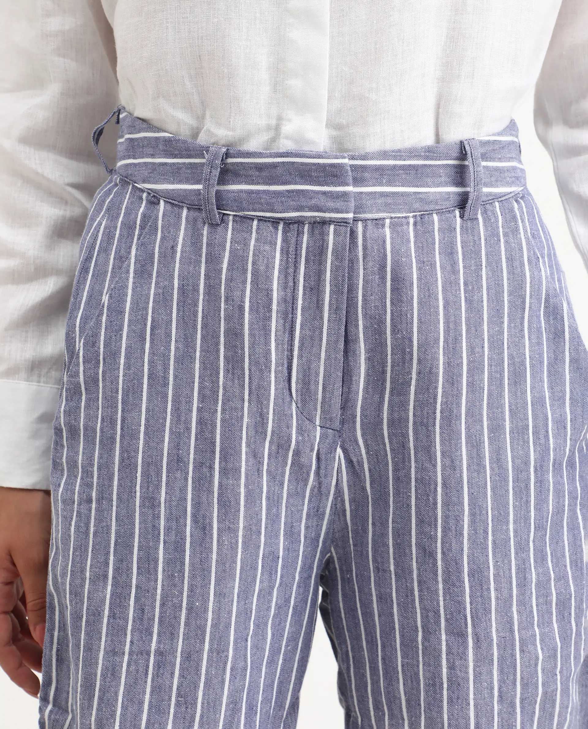 Rareism Women's Liya Blue Linen Striped Regular Fit Shorts - Image 6