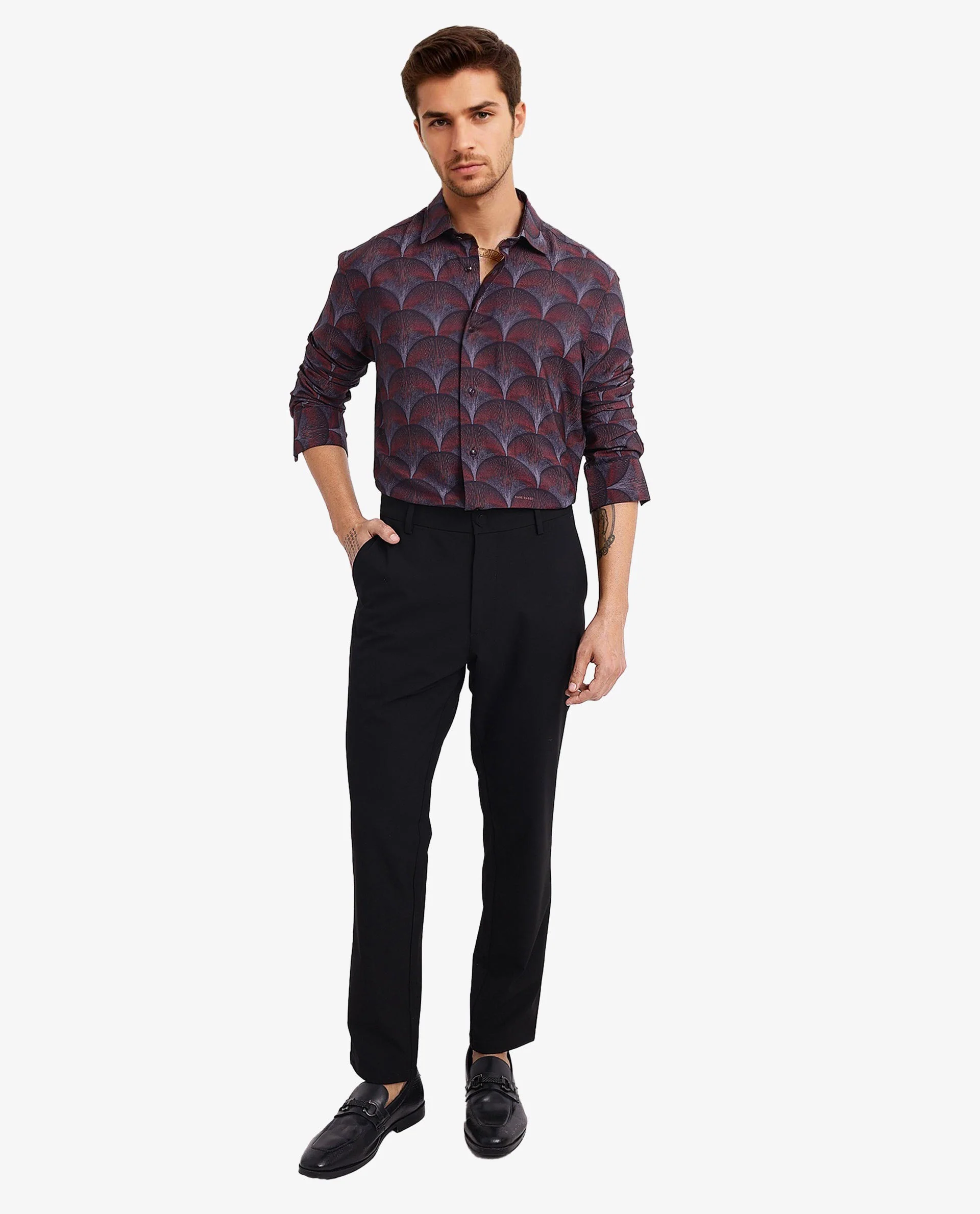 Rare Rabbit Men's Lizan Maroon Viscose Abstract Print Regular Fit Full Sleeve Collared Shirt - Image 3