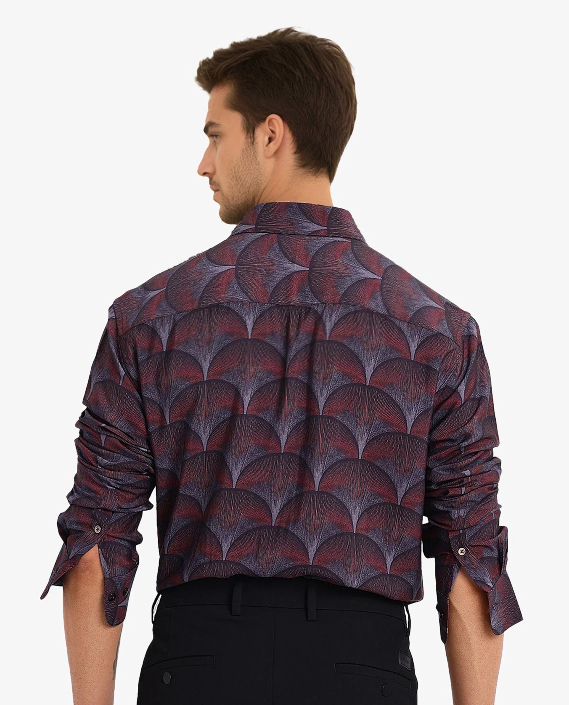 Rare Rabbit Men's Lizan Maroon Viscose Abstract Print Regular Fit Full Sleeve Collared Shirt - Image 4