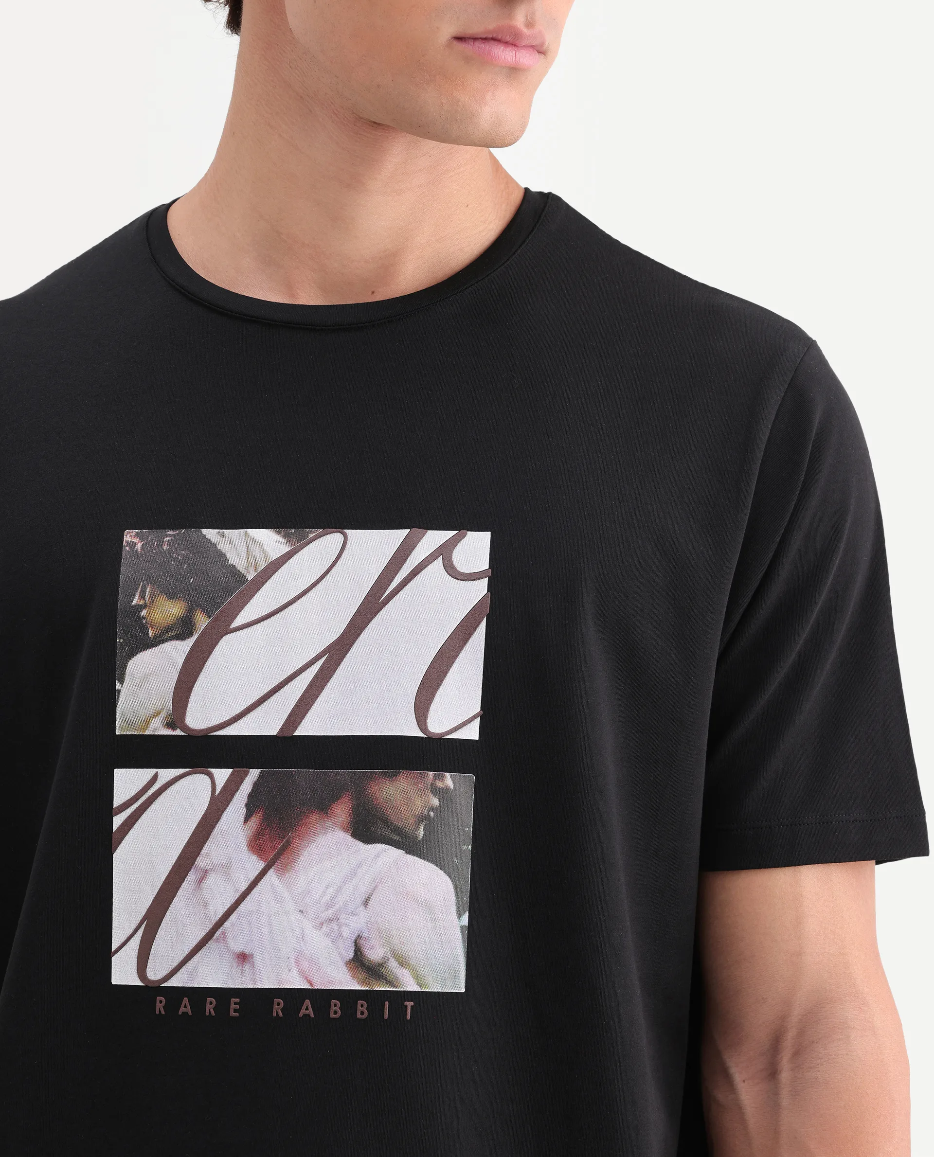 Rare Rabbit Men's Lobe Black Cotton Blend Crew Neck Regular Graphic Print T-Shirt - Image 3
