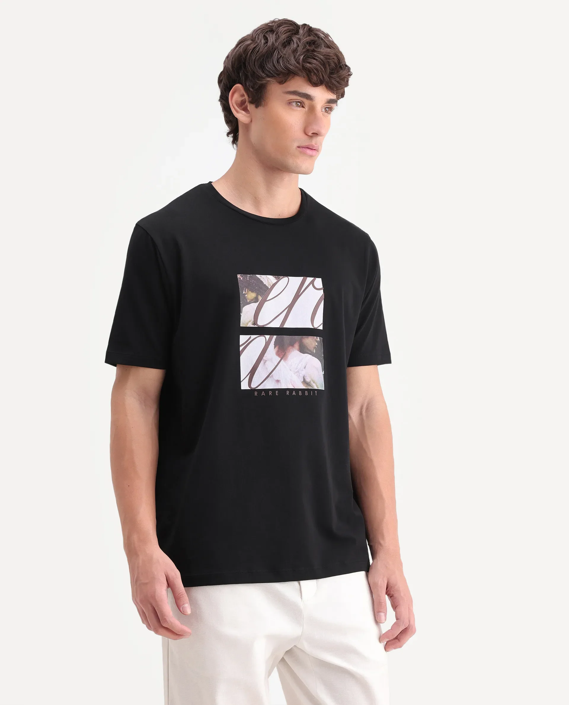 Rare Rabbit Men's Lobe Black Cotton Blend Crew Neck Regular Graphic Print T-Shirt - Image 4
