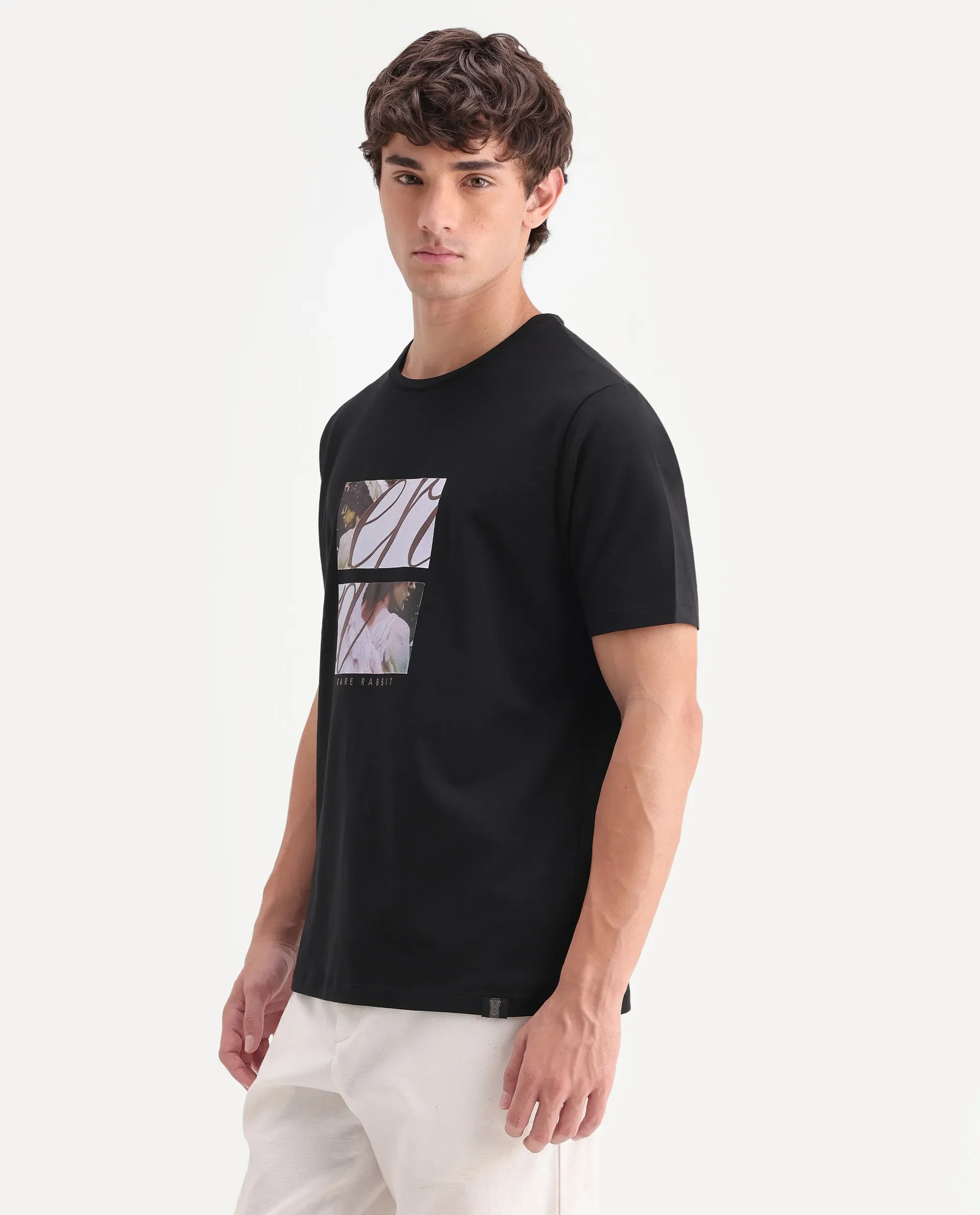 Rare Rabbit Men's Lobe Black Cotton Blend Crew Neck Regular Graphic Print T-Shirt - Image 5