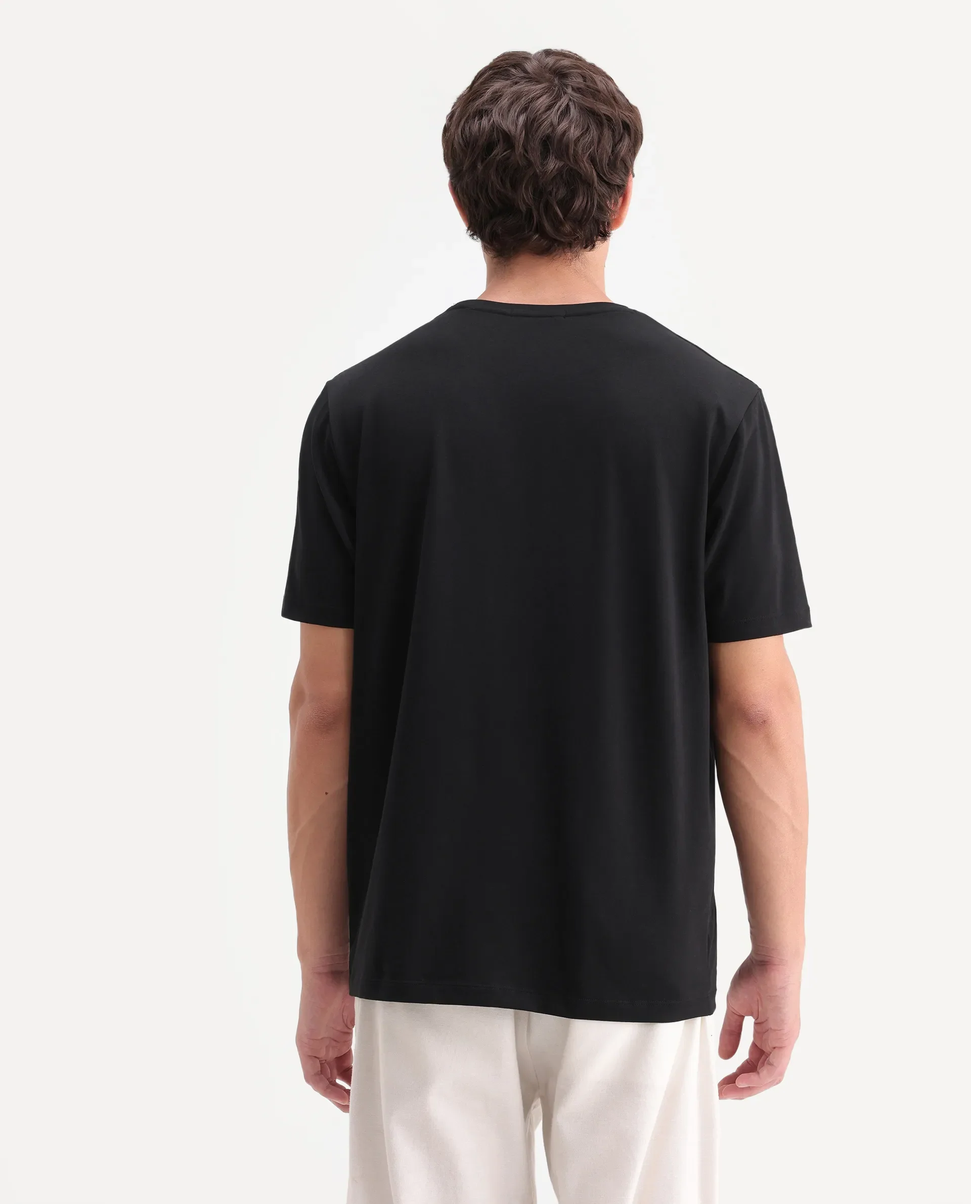 Rare Rabbit Men's Lobe Black Cotton Blend Crew Neck Regular Graphic Print T-Shirt - Image 6