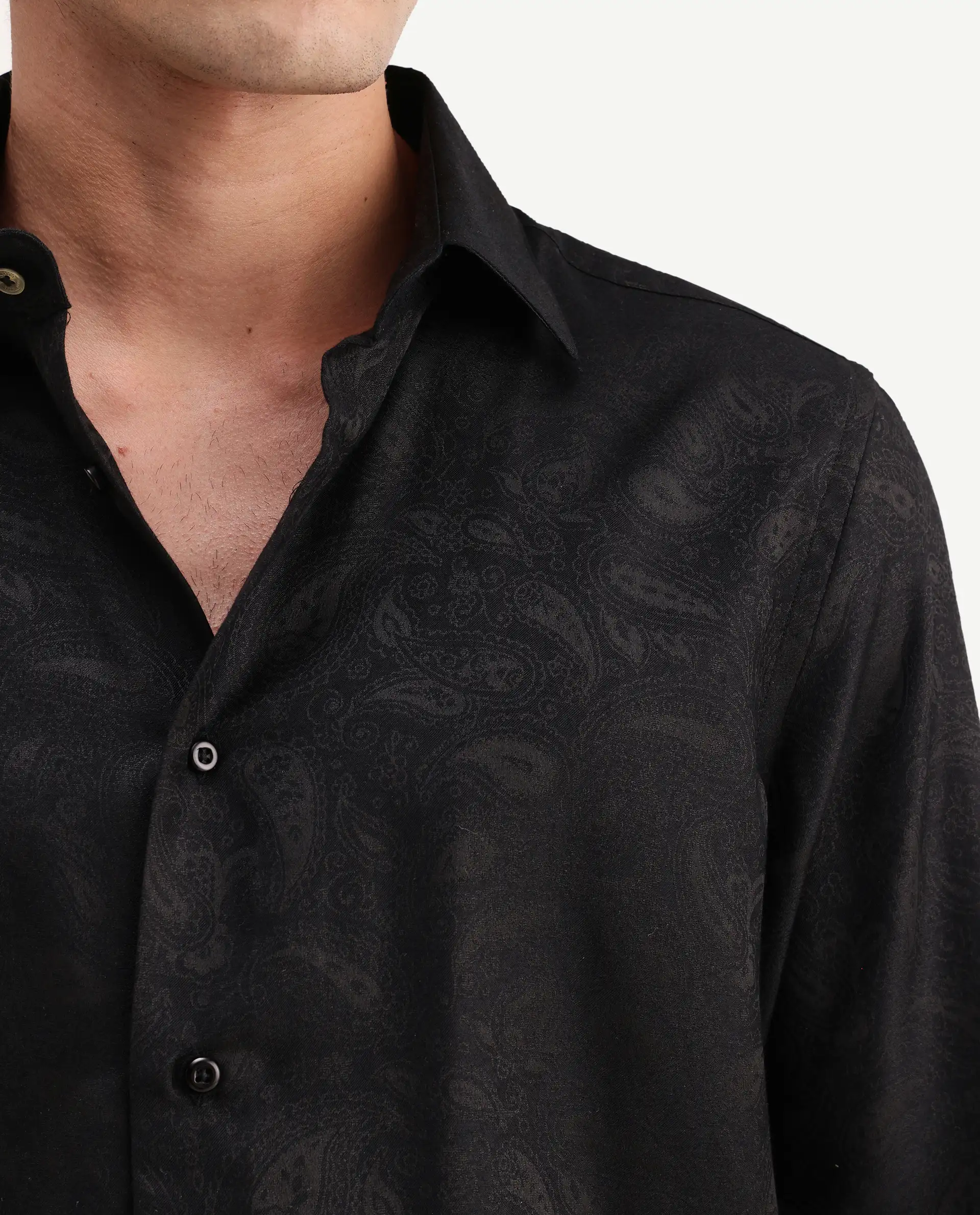 Rare Rabbit Men's Lobo Black Polyester Blend Spread Collar Regular Fit Paisley Print Shirt - Image 3