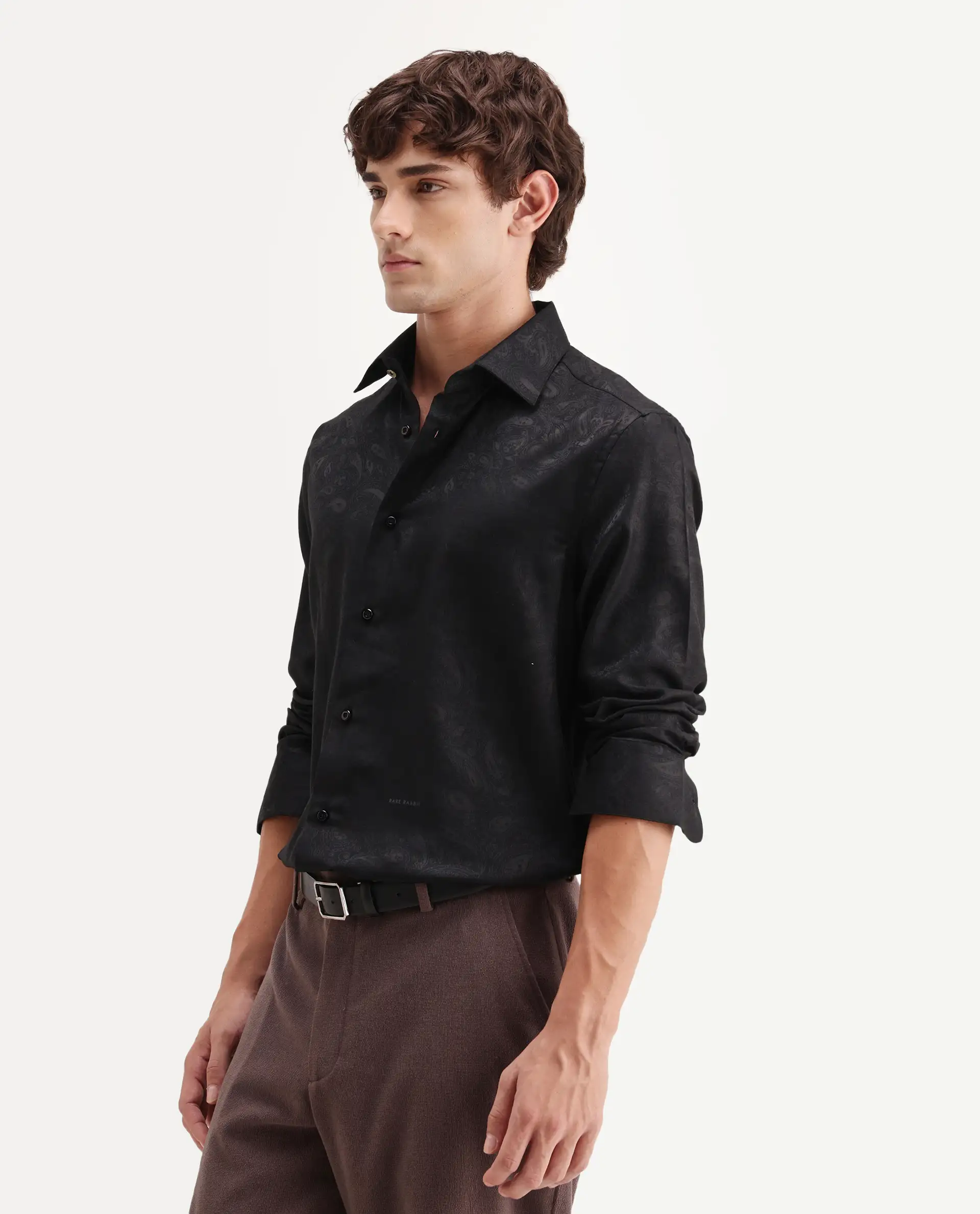 Rare Rabbit Men's Lobo Black Polyester Blend Spread Collar Regular Fit Paisley Print Shirt - Image 5