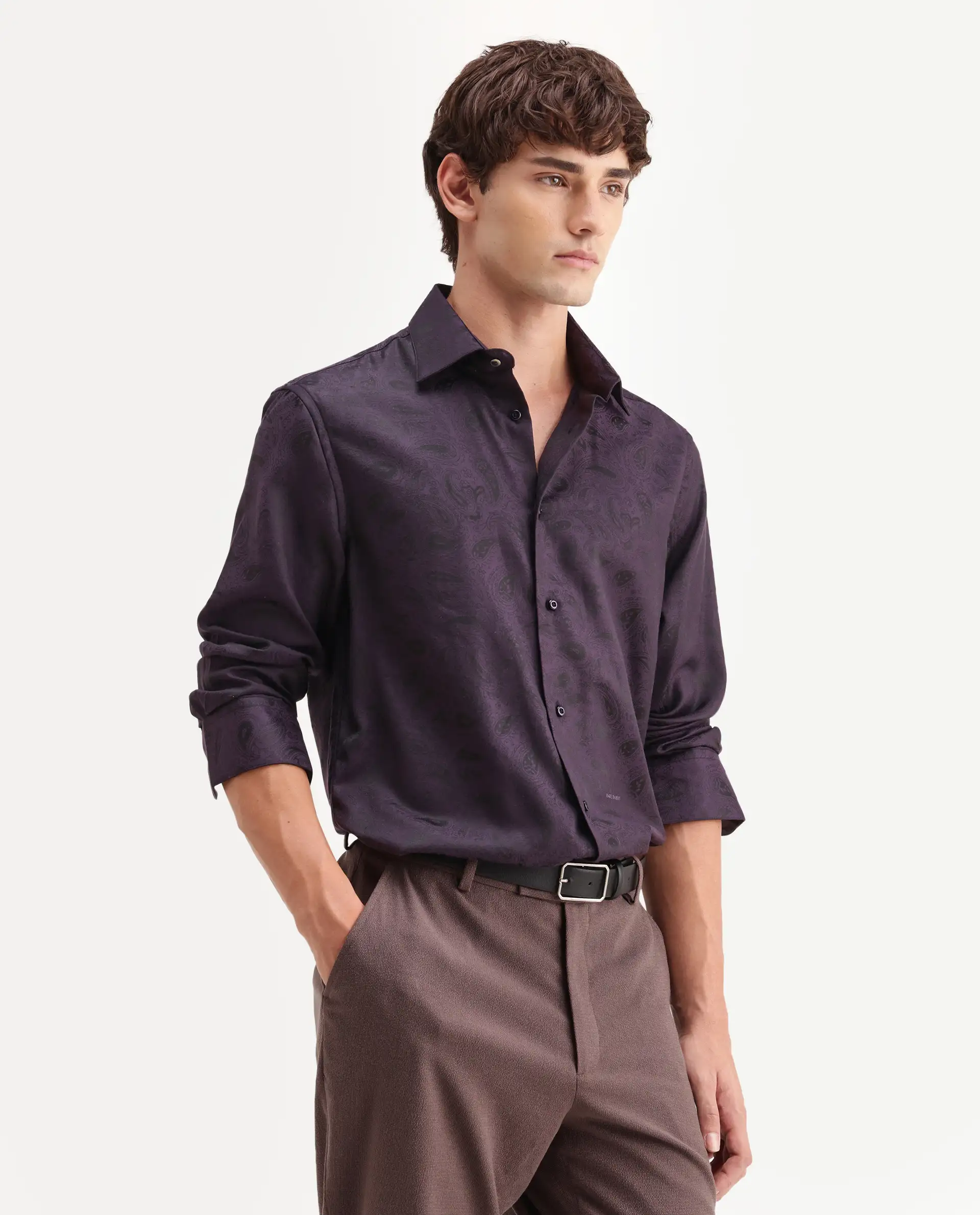 Rare Rabbit Men's Lobo Dark Purple Polyester Blend Spread Collar Regular Fit Paisley Print Shirt - Image 4