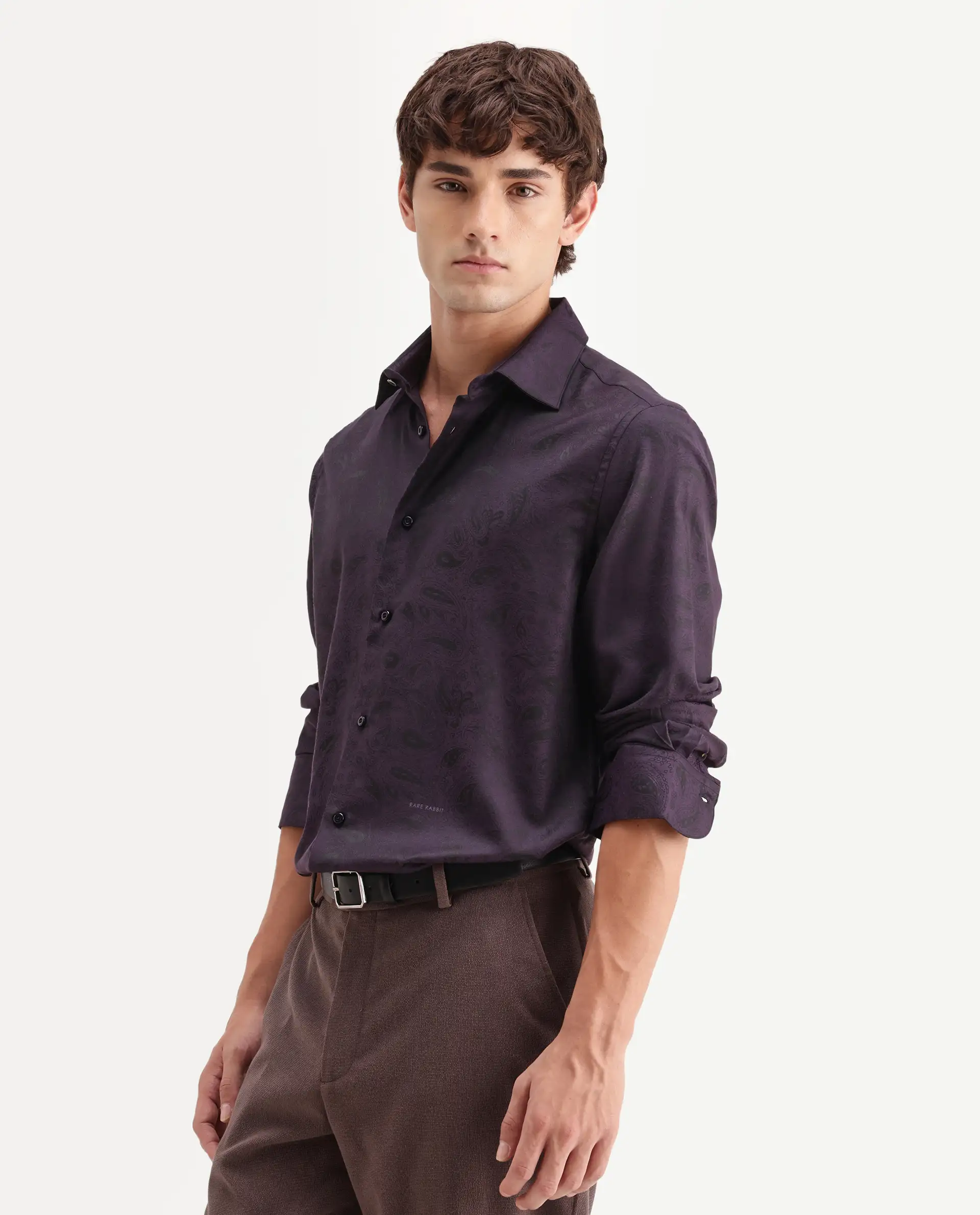 Rare Rabbit Men's Lobo Dark Purple Polyester Blend Spread Collar Regular Fit Paisley Print Shirt - Image 5