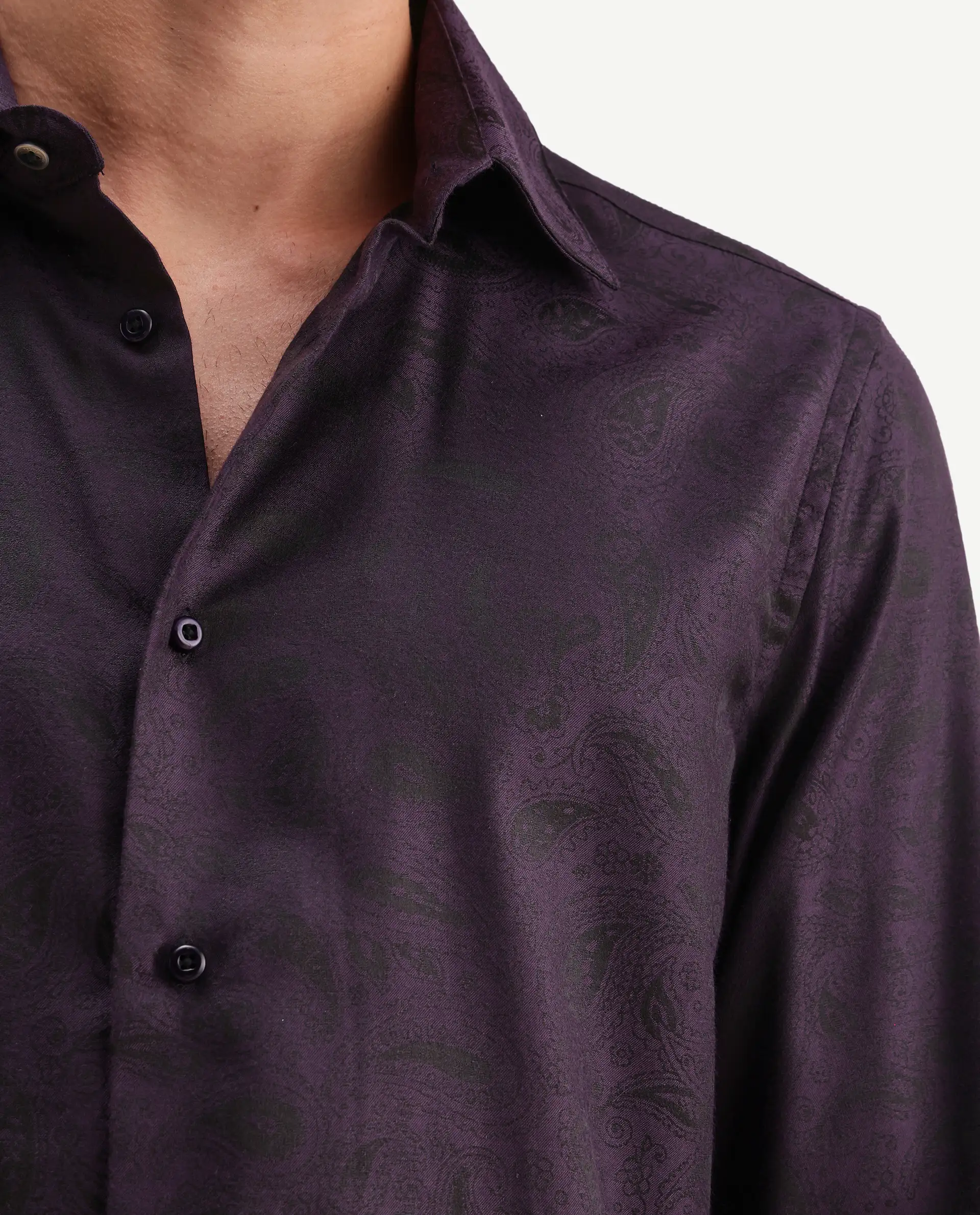 Rare Rabbit Men's Lobo Dark Purple Polyester Blend Spread Collar Regular Fit Paisley Print Shirt - Image 6