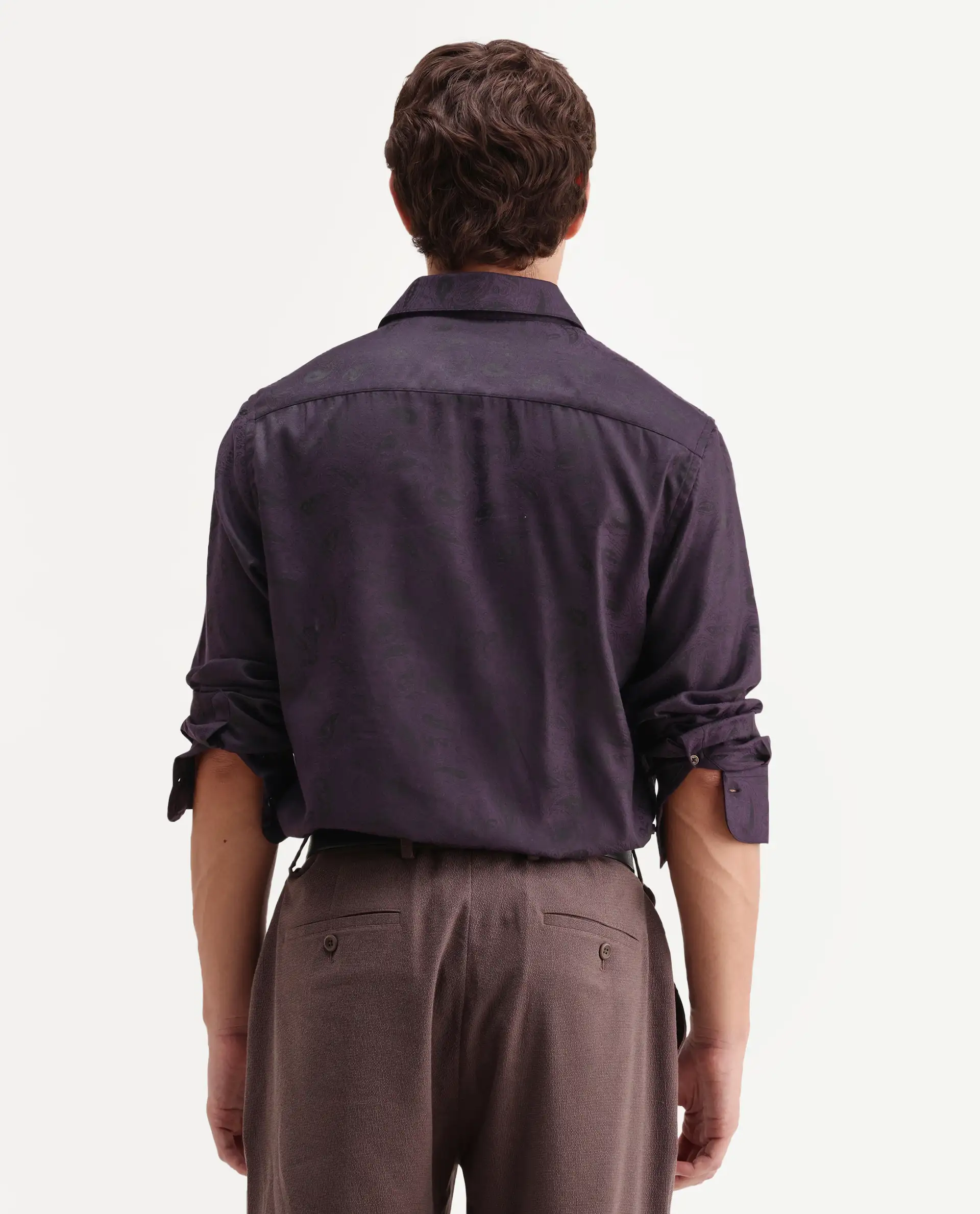 Rare Rabbit Men's Lobo Dark Purple Polyester Blend Spread Collar Regular Fit Paisley Print Shirt - Image 7