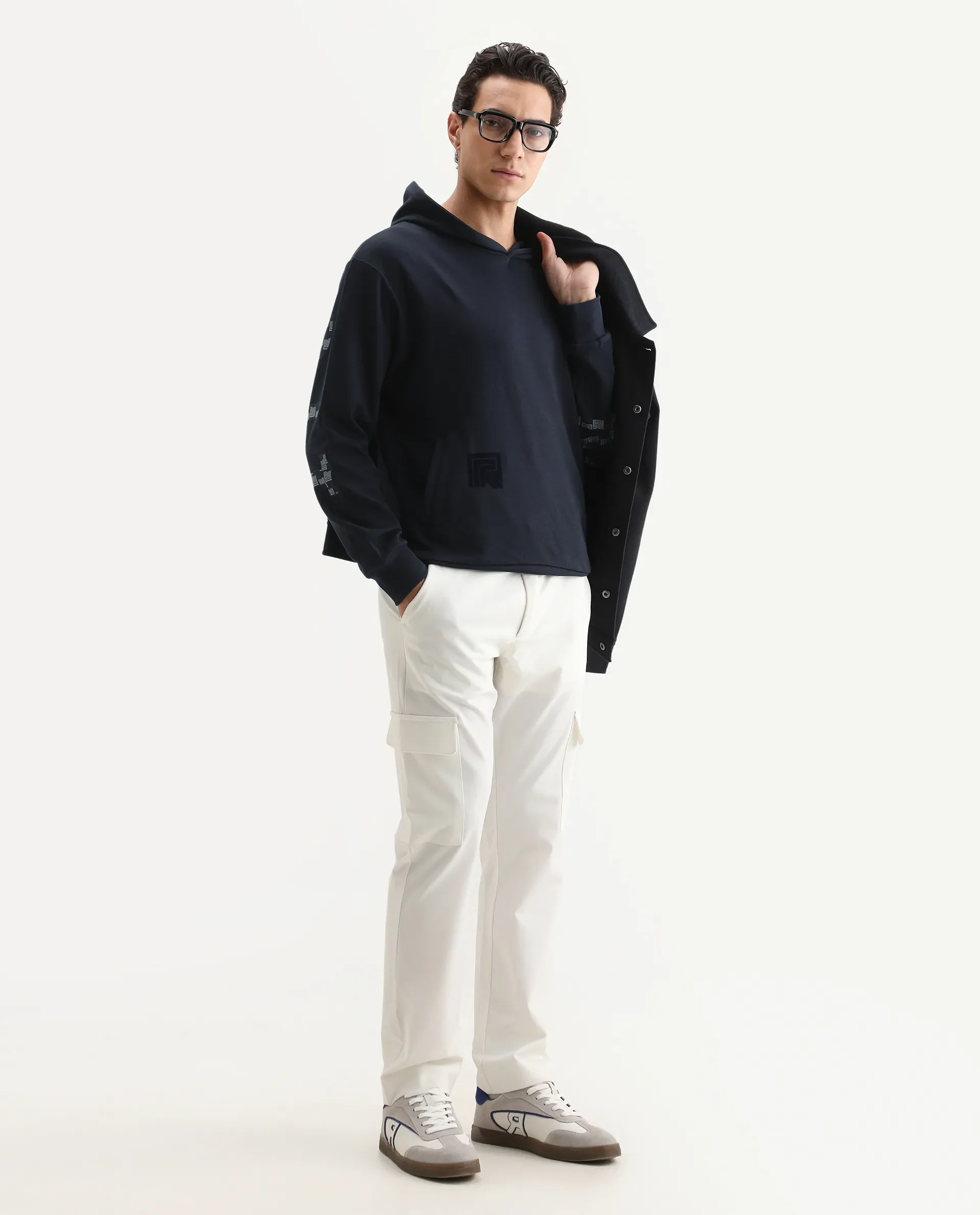 Rare Rabbit Men's Lobo Navy Cotton Graphic Print Regular Fit Full Sleeve Hooded Sweatshirt - Image 2