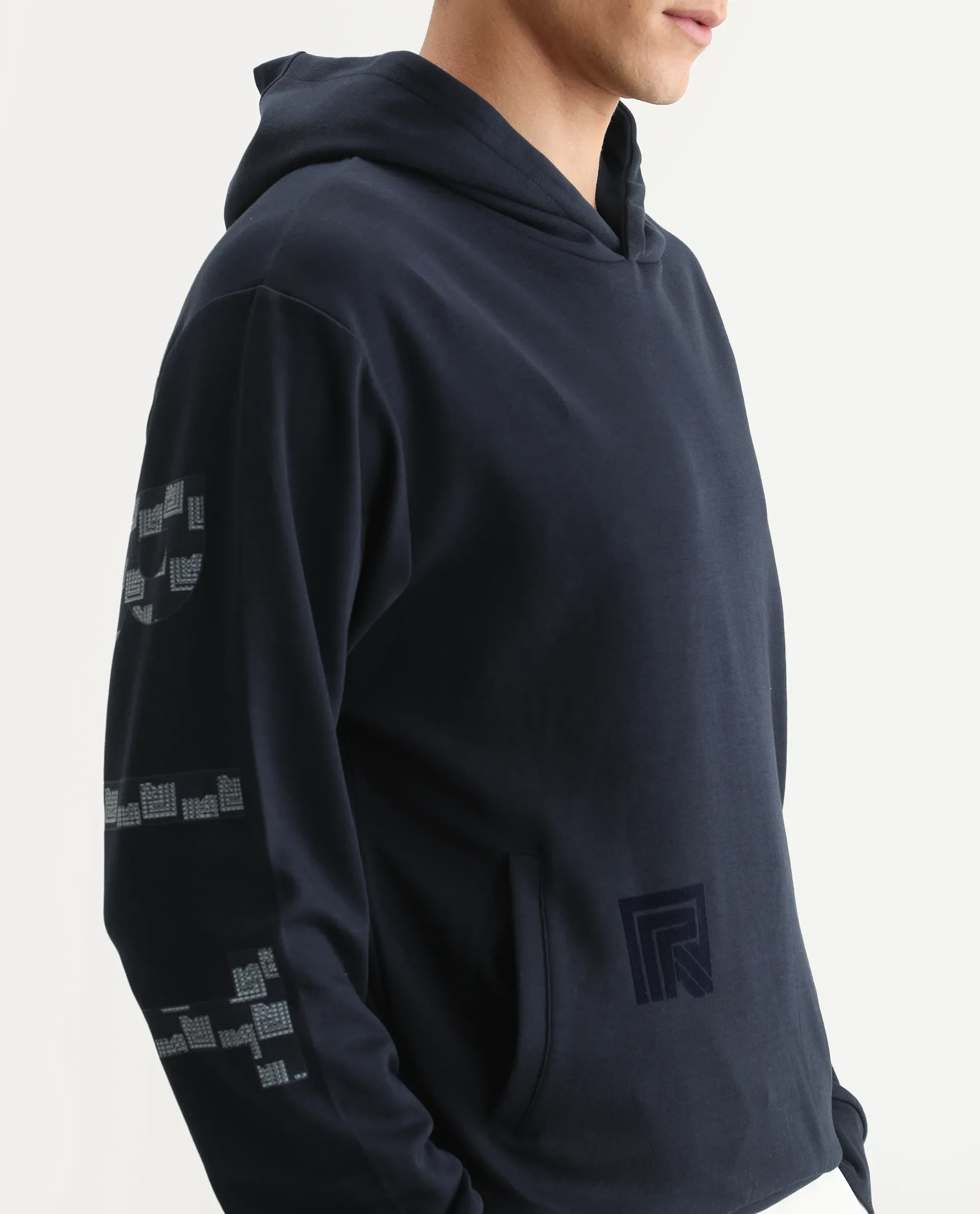 Rare Rabbit Men's Lobo Navy Cotton Graphic Print Regular Fit Full Sleeve Hooded Sweatshirt - Image 4