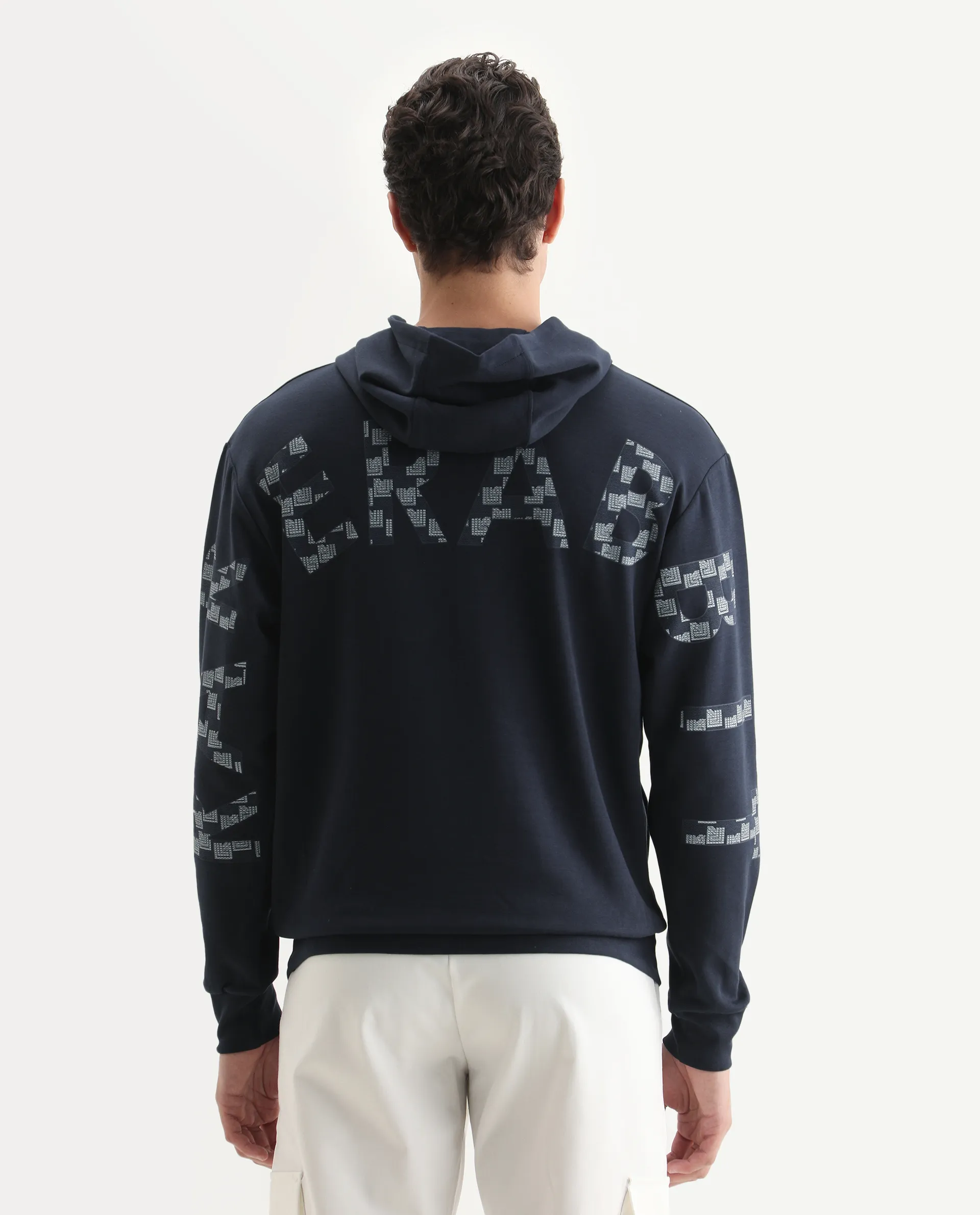 Rare Rabbit Men's Lobo Navy Cotton Graphic Print Regular Fit Full Sleeve Hooded Sweatshirt - Image 7