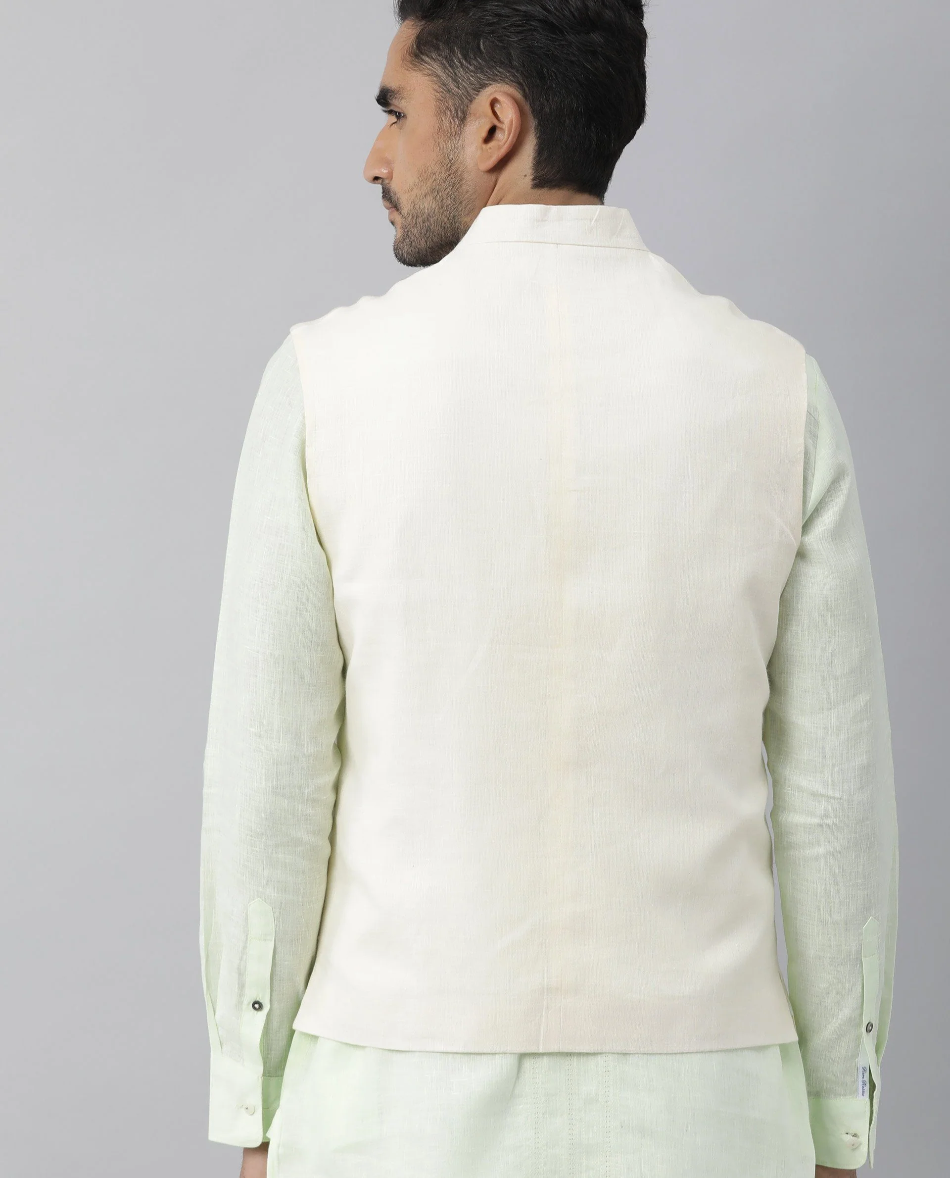 Rare Rabbit Men's Lock Yellow Linen Embroidered Tailored Fit Sleeveless Mandarin Collar Bandhgala - Image 5