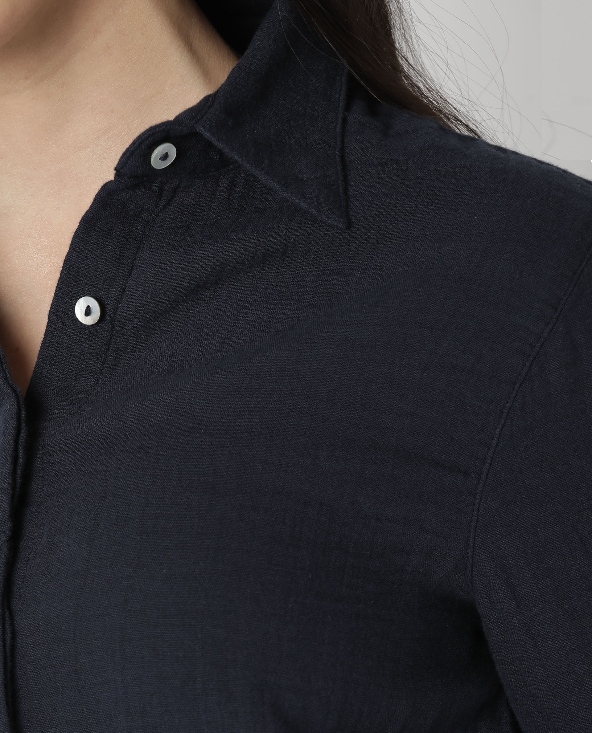 Rareism Womens Lock Navy Top Cotton Fabric Regular Fit Cuffed Sleeve Collared Neck - Image 6