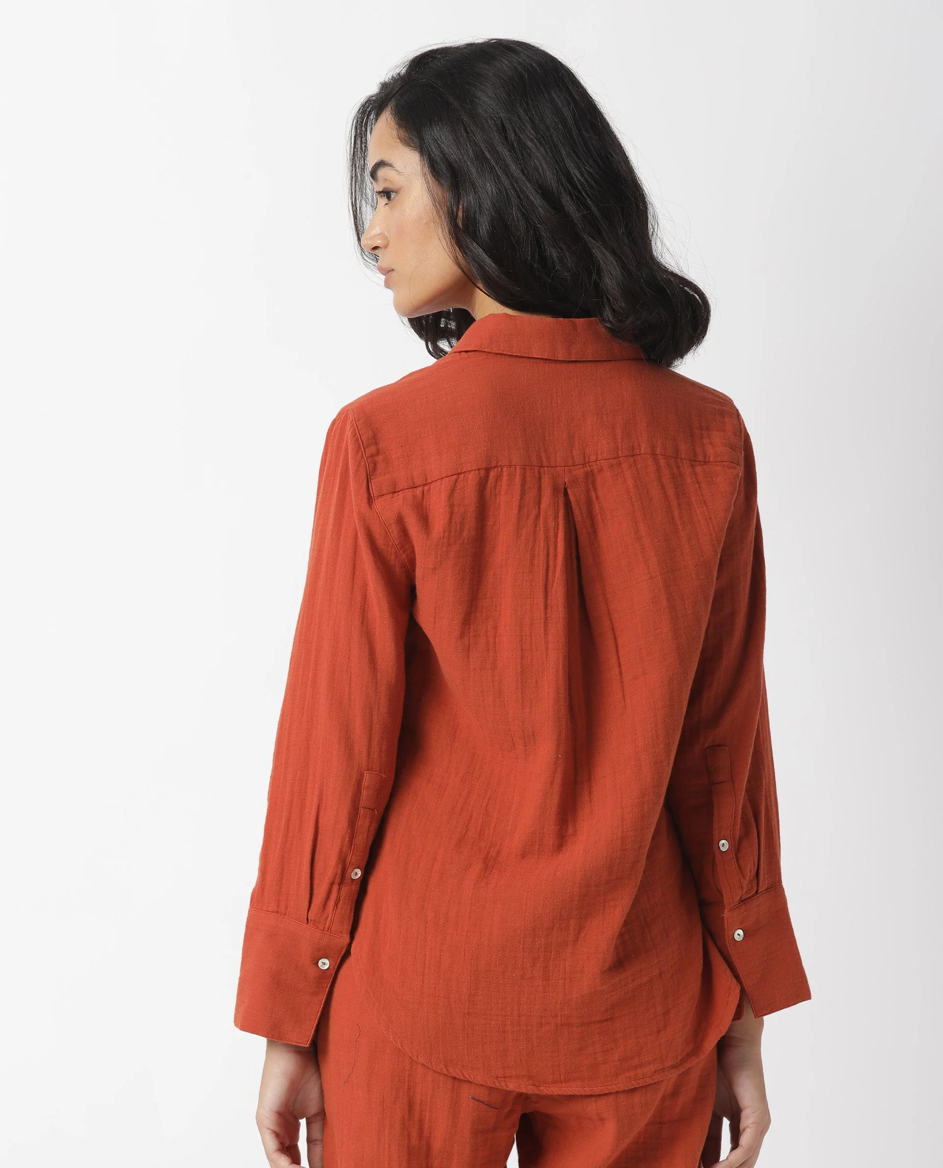 Rareism Womens Lock Rust Top Cotton Fabric Regular Fit Cuffed Sleeve Collared Neck - Image 8
