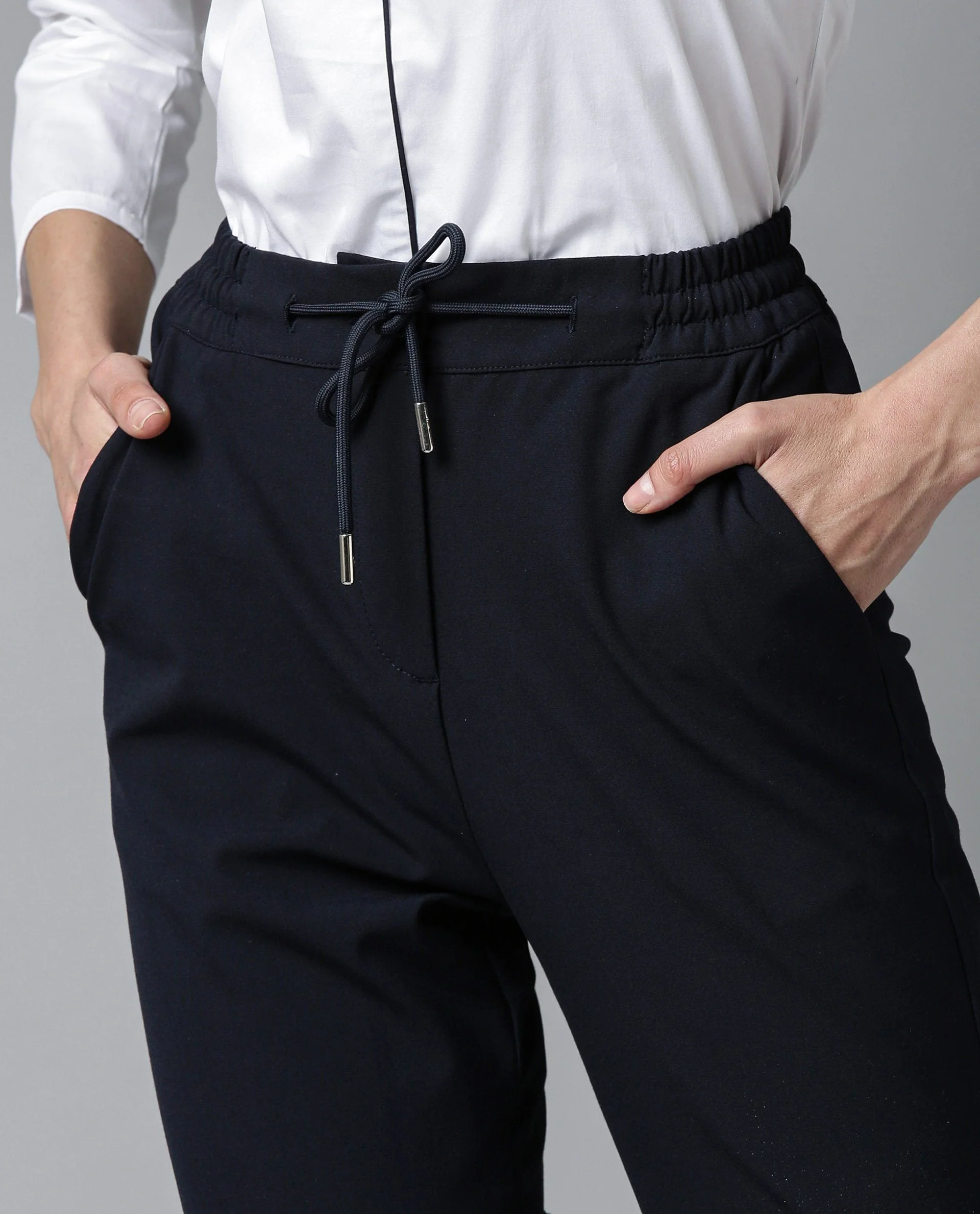 Rareism Womens Locomote Navy Trouser Poly Viscose Stretch Fabric Straight Fit Elasticated Waist Band - Image 2