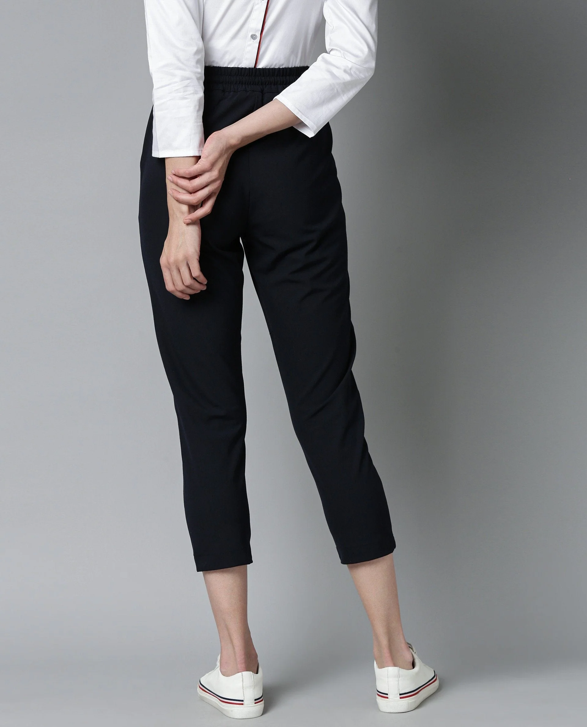 Rareism Womens Locomote Navy Trouser Poly Viscose Stretch Fabric Straight Fit Elasticated Waist Band - Image 7