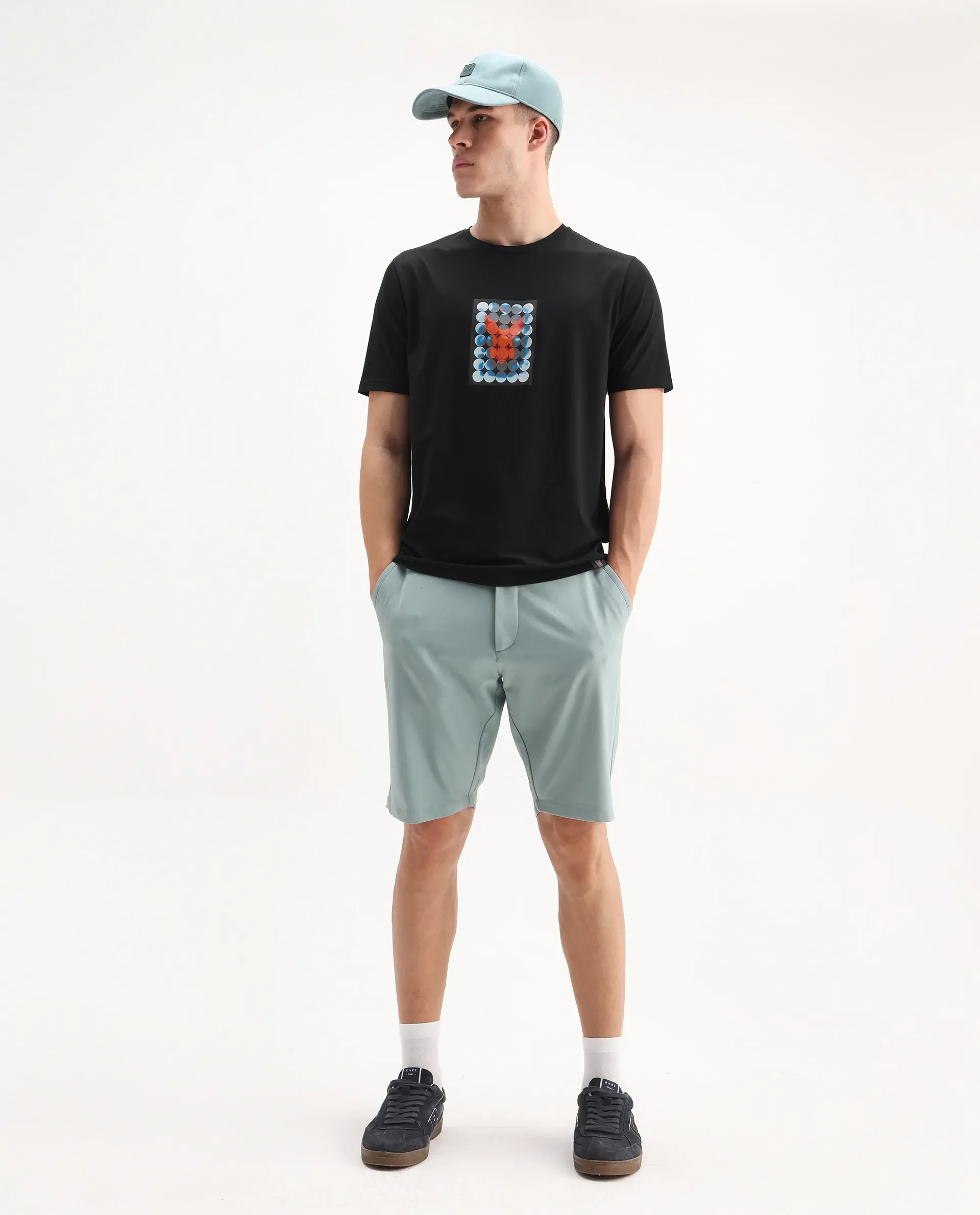 Rare Rabbit Men's Locon Black Cotton Blend Graphic Print Regular Fit Half Sleeve Crew Neck T-Shirt - Image 2