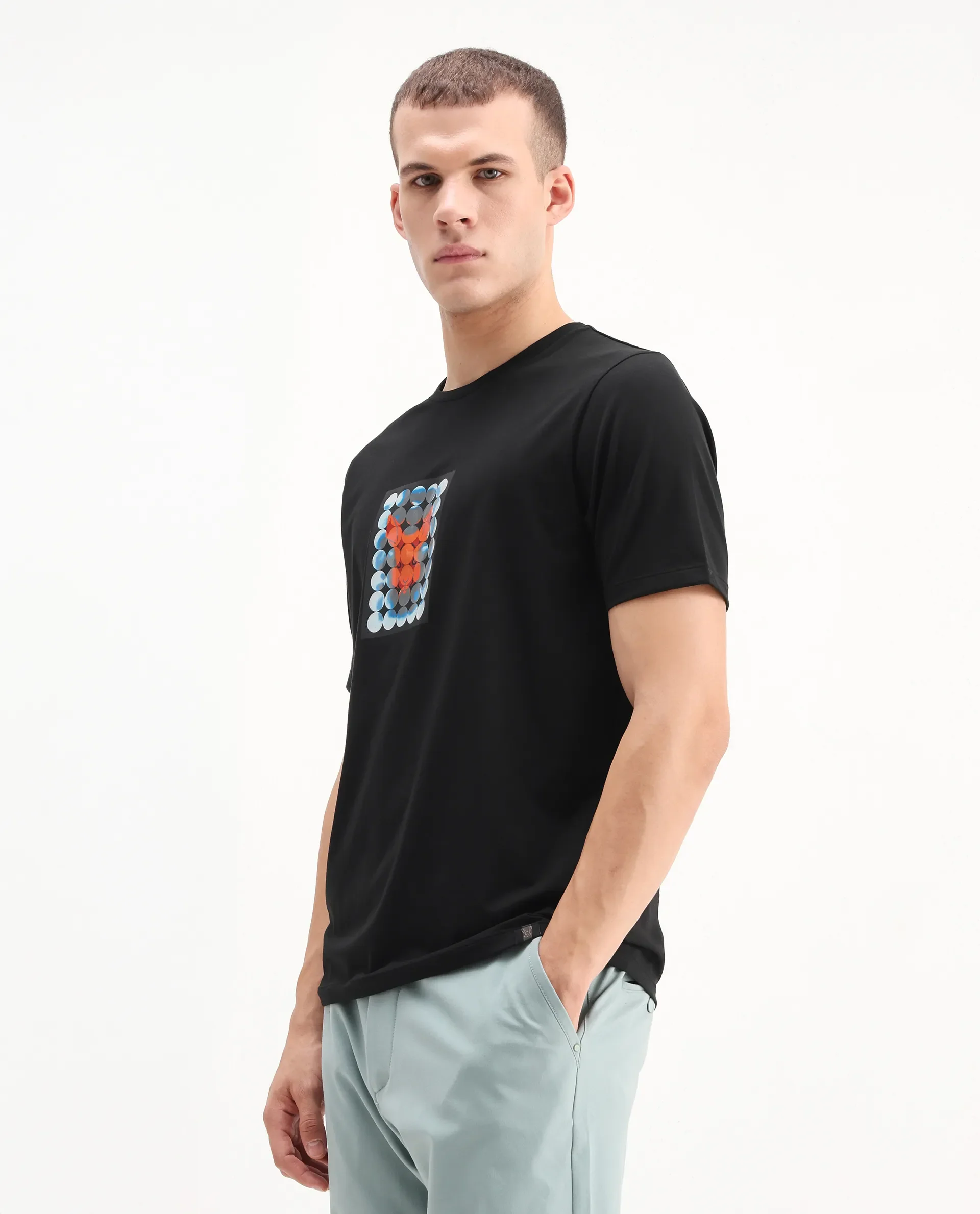 Rare Rabbit Men's Locon Black Cotton Blend Graphic Print Regular Fit Half Sleeve Crew Neck T-Shirt - Image 5