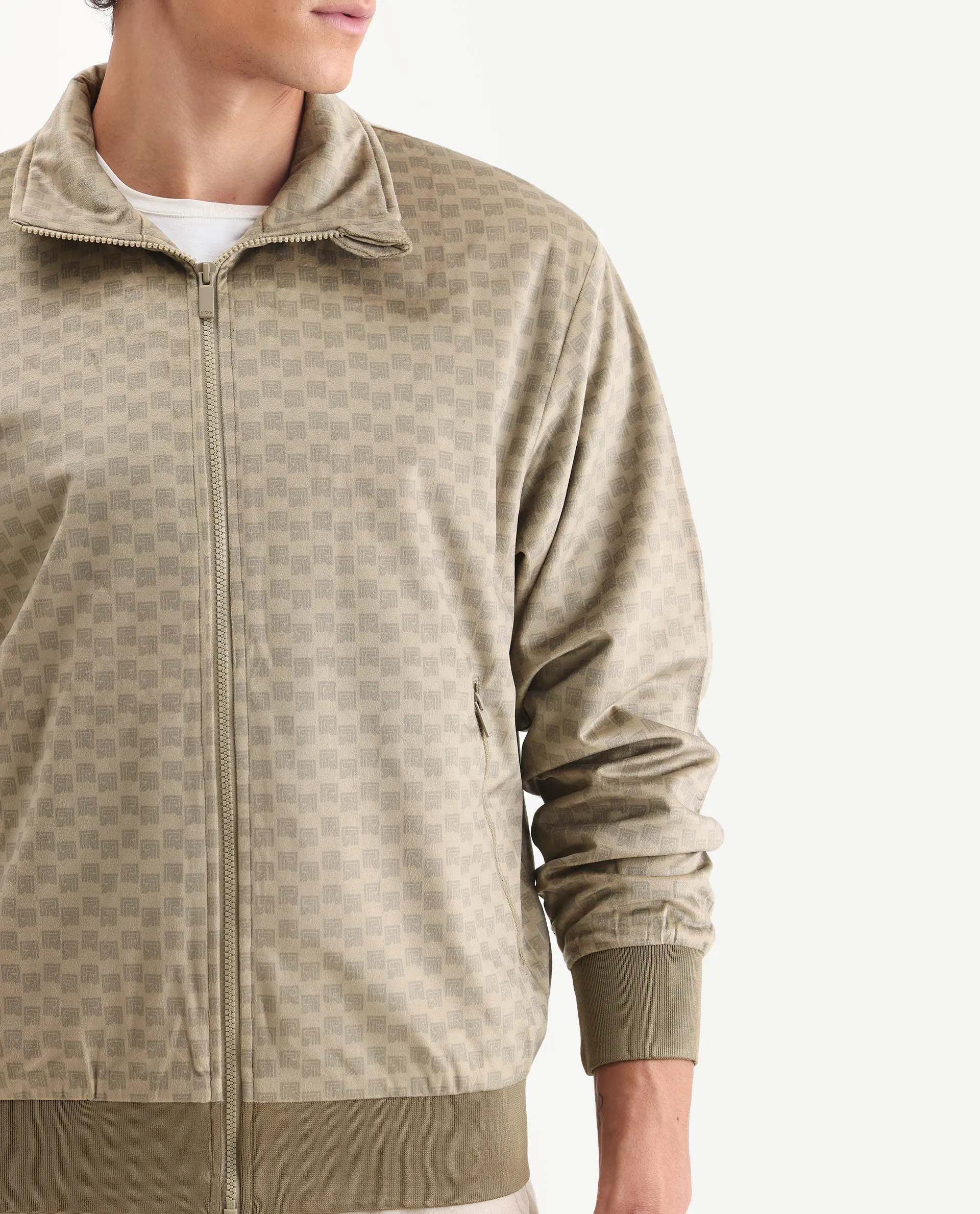 Rare Rabbit Men's Log Beige Cotton Blend Fabric Spread Collar Regular Fit Graphic Print Jacket - Image 3