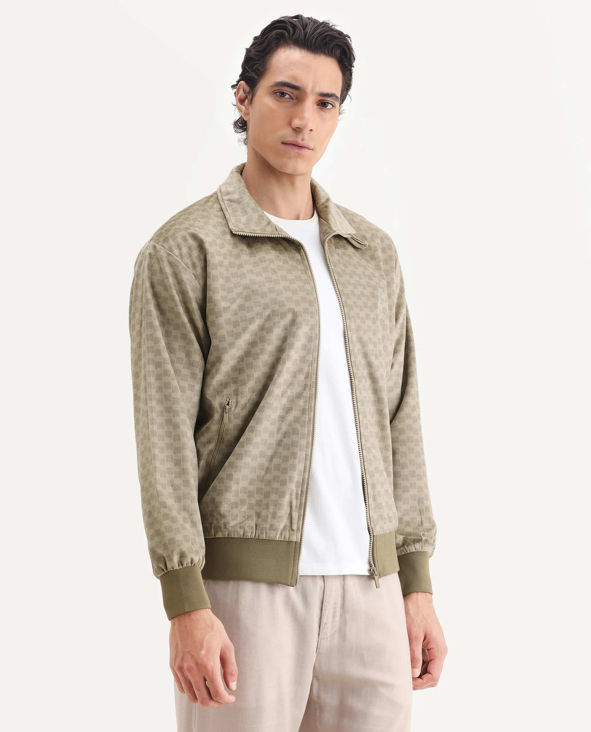Rare Rabbit Men's Log Beige Cotton Blend Fabric Spread Collar Regular Fit Graphic Print Jacket - Image 6