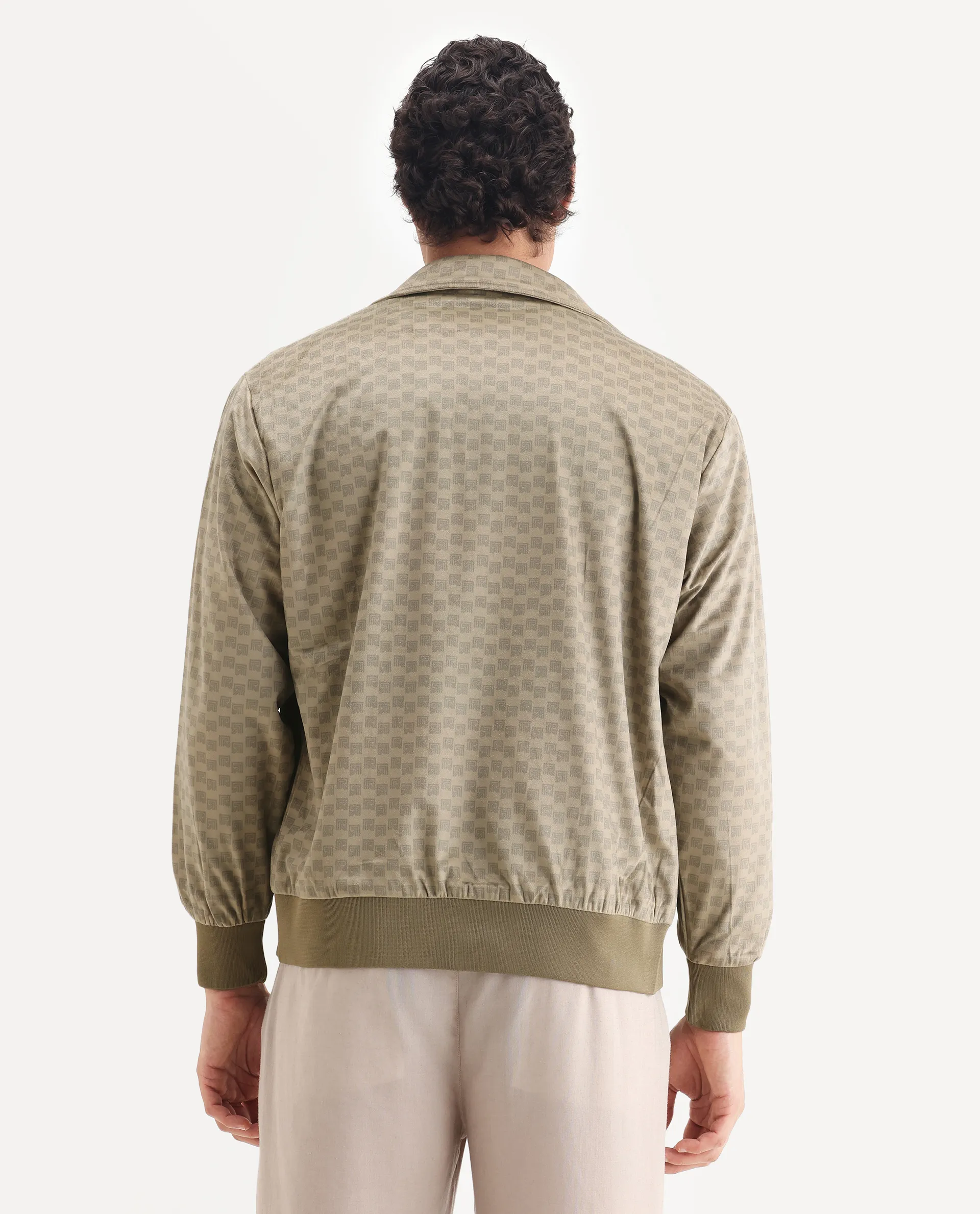 Rare Rabbit Men's Log Beige Cotton Blend Fabric Spread Collar Regular Fit Graphic Print Jacket - Image 7