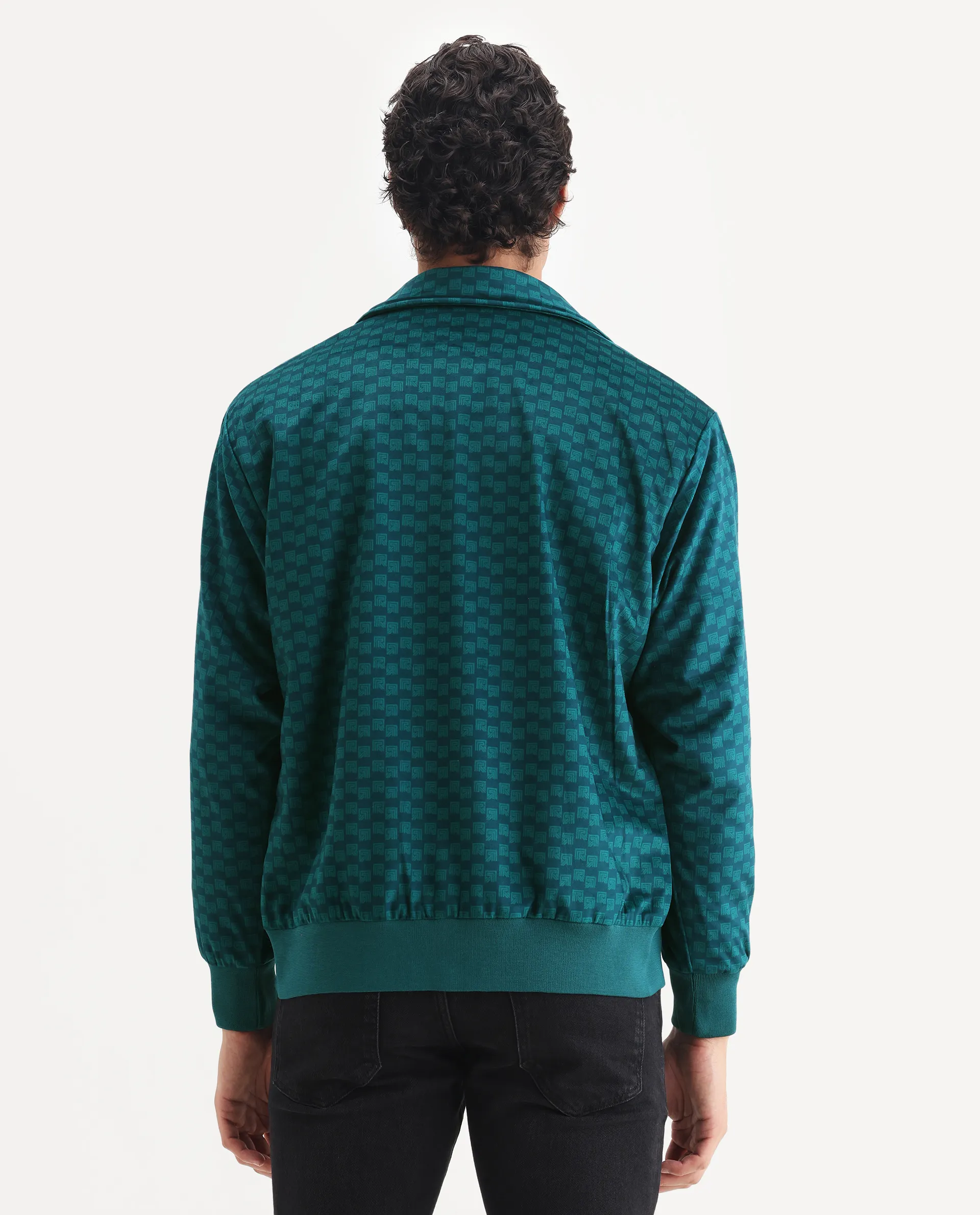 Rare Rabbit Men's Log Teal Cotton Blend Fabric Spread Collar Regular Fit Graphic Print Jacket - Image 7
