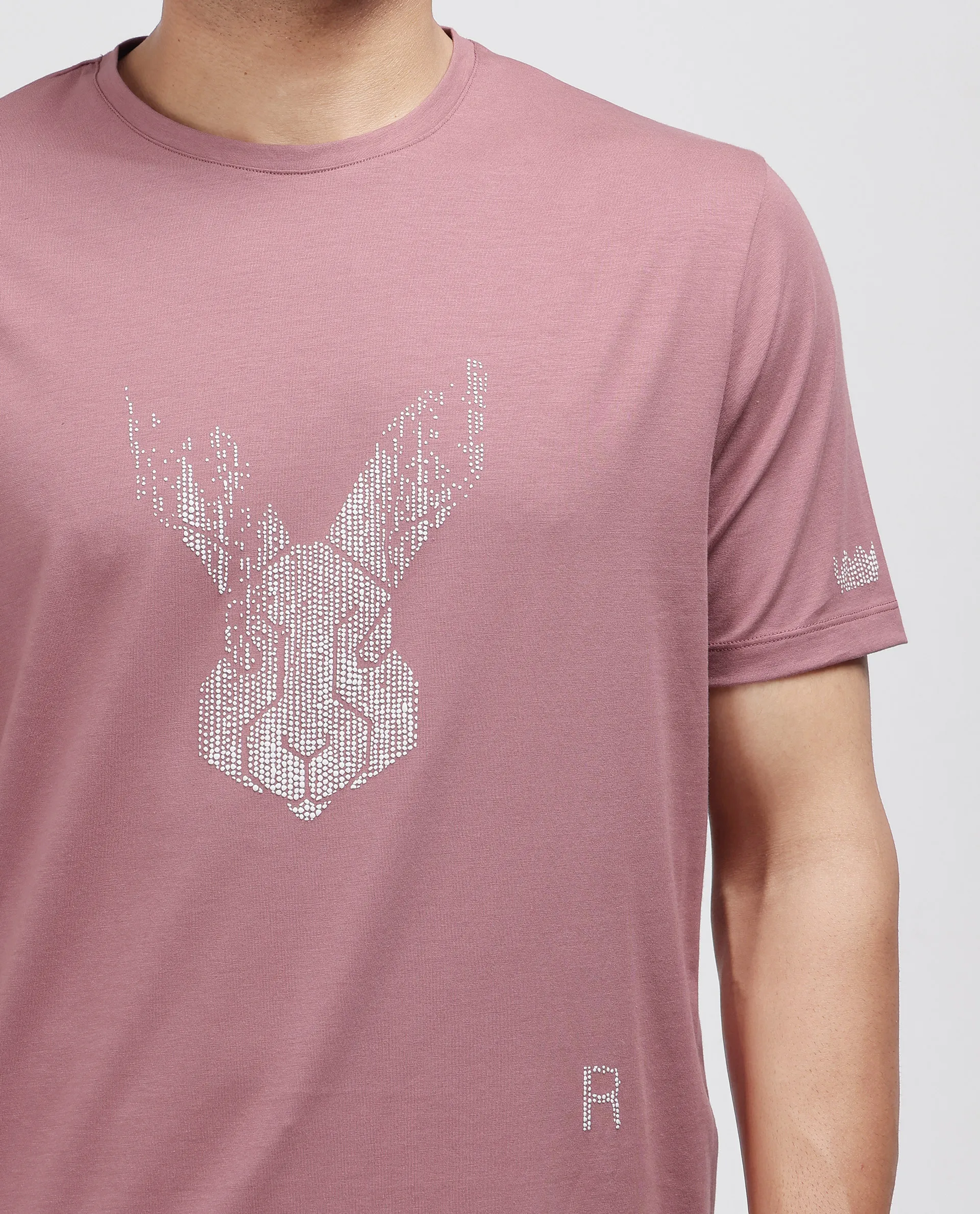 Rare Rabbit Men's Log Dusky Pink Cotton Blend Graphic Print Regular Fit Half Sleeve Crew Neck T-Shirt - Image 3