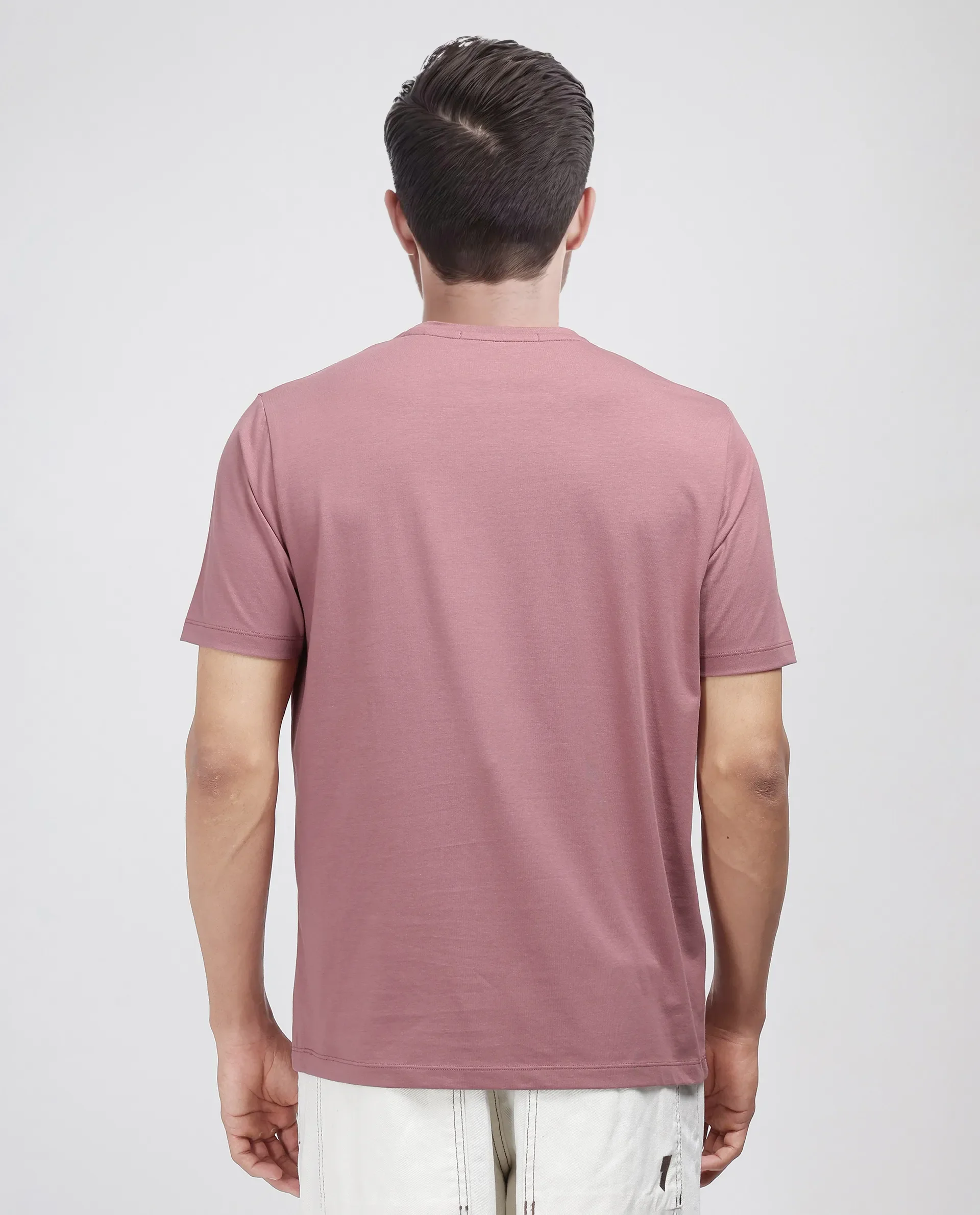 Rare Rabbit Men's Log Dusky Pink Cotton Blend Graphic Print Regular Fit Half Sleeve Crew Neck T-Shirt - Image 4