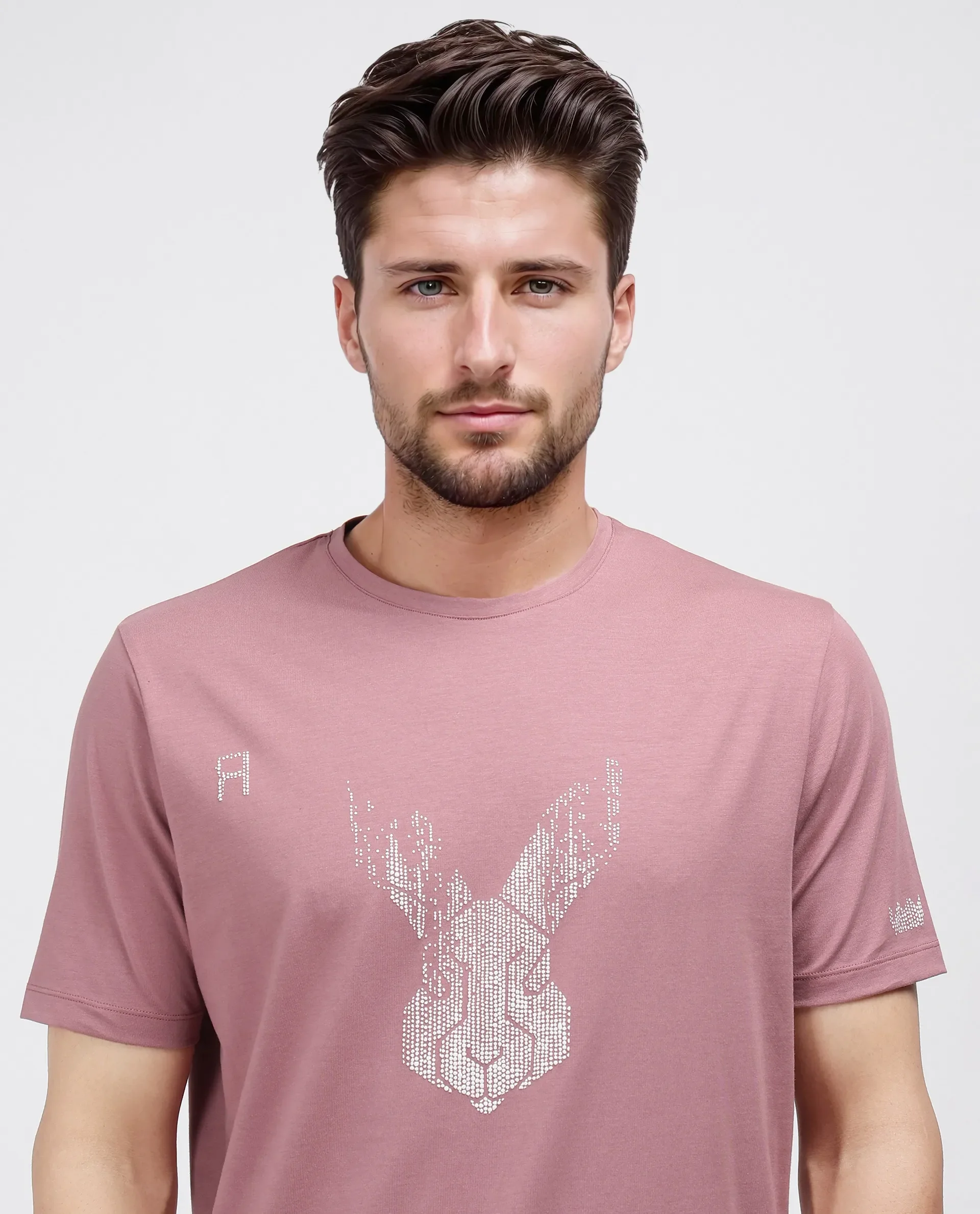 Rare Rabbit Men's Log Dusky Pink Cotton Blend Graphic Print Regular Fit Half Sleeve Crew Neck T-Shirt - Image 5