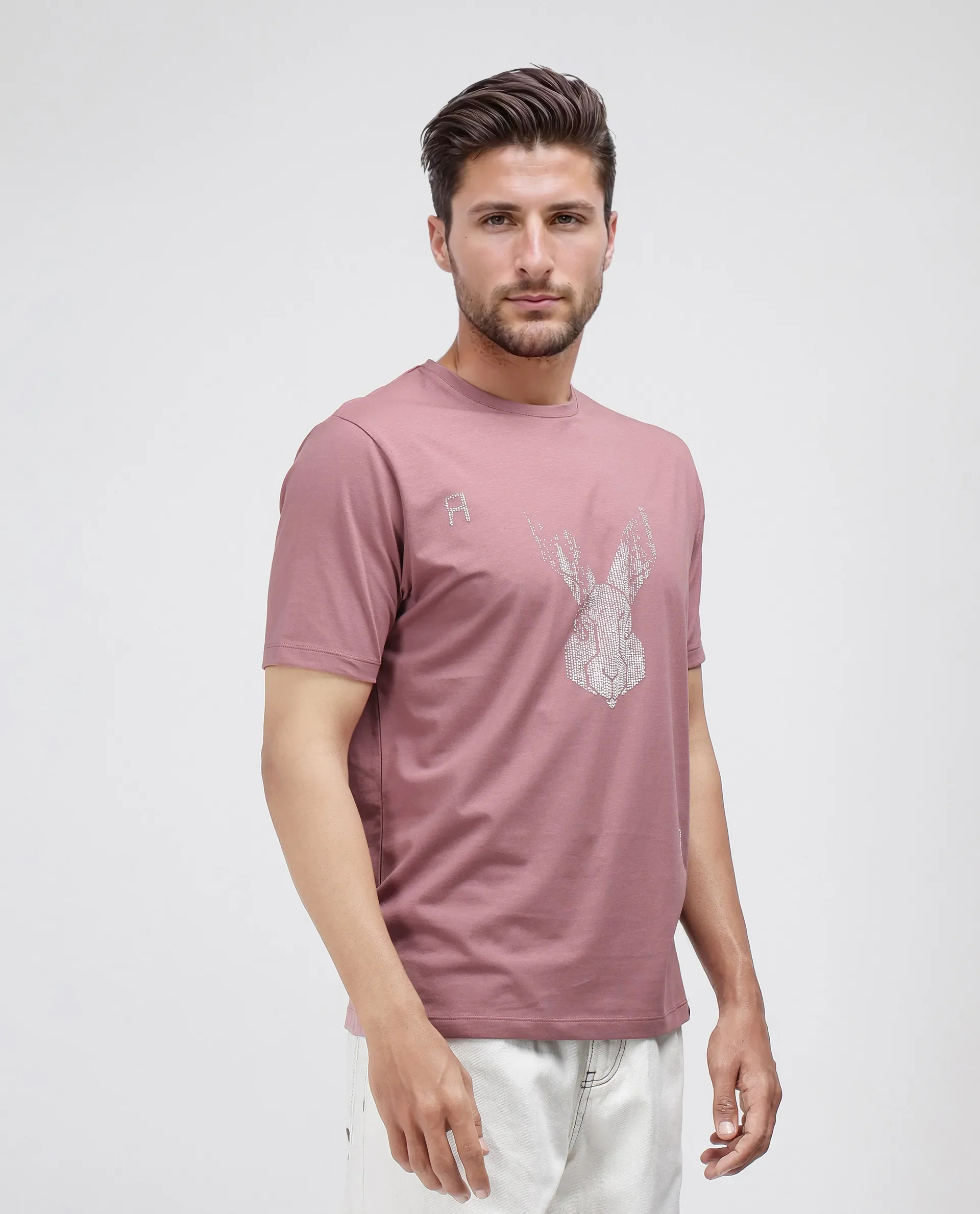 Rare Rabbit Men's Log Dusky Pink Cotton Blend Graphic Print Regular Fit Half Sleeve Crew Neck T-Shirt - Image 7